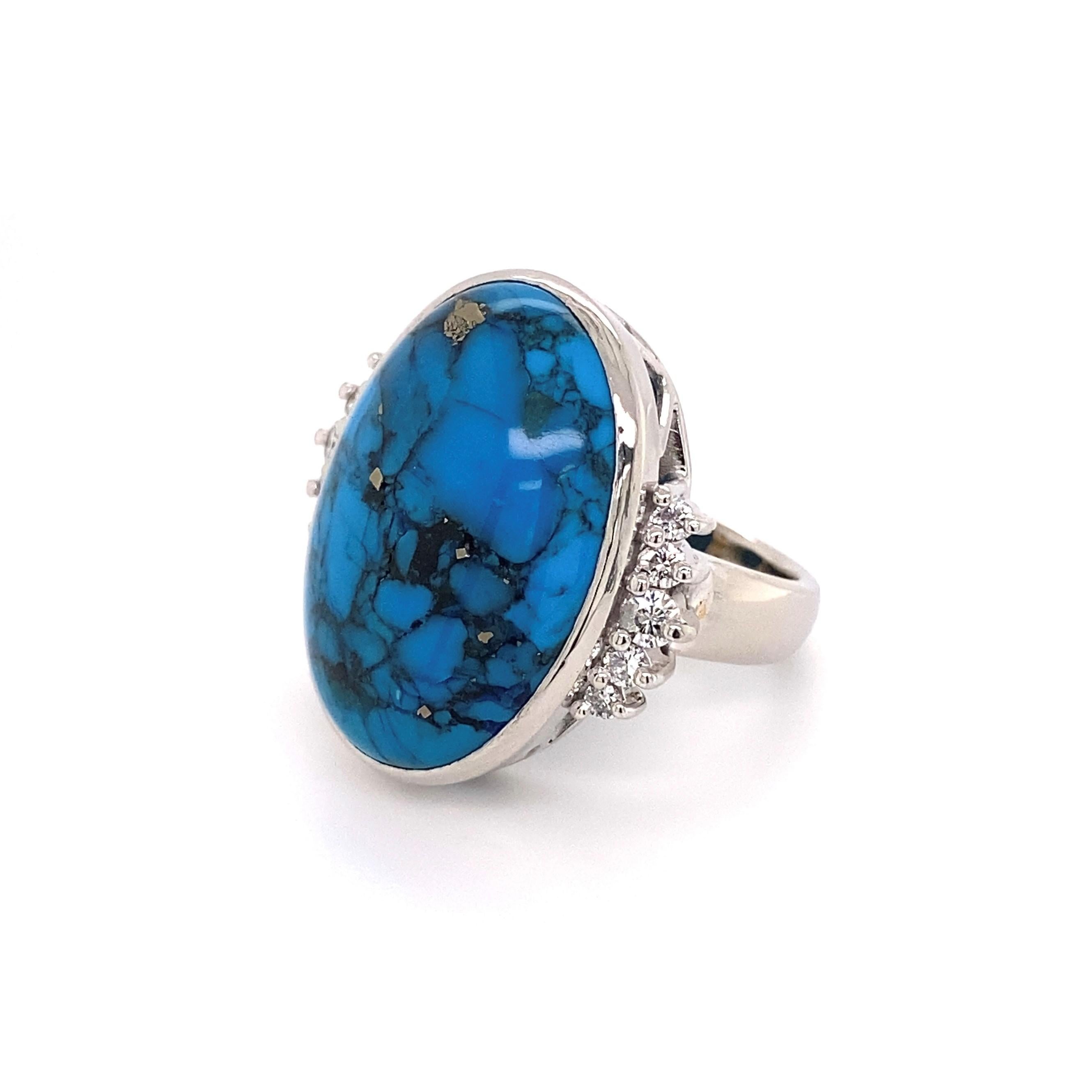 Mixed Cut 16 Carat Spiderweb Turquoise Diamond Platinum Cocktail Ring Estate Fine Jewelry For Sale