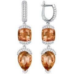 16 Carat "Sunset" Tourmaline Diamonds 14 Karat White Gold Earrings