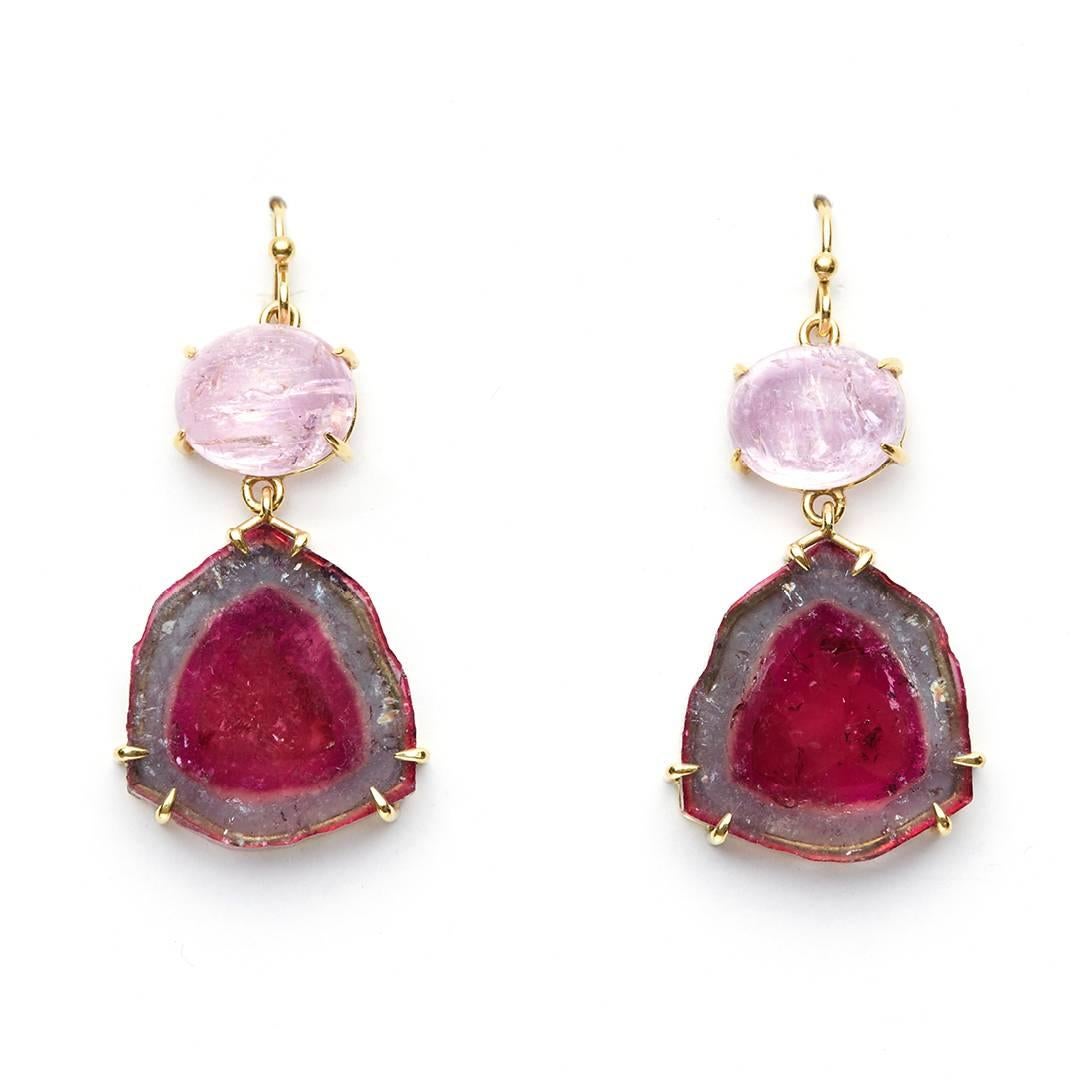 Women's or Men's Susan Lister Locke 16 Carat Pink Topaz and Watermelon Tourmaline Earrings