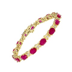 16 Carat Treated Ruby Tennis Bracelet 14 Karat Yellow Gold