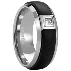 Bague princesse en platine Tungsten avec diamants noirs de 0,16 carat