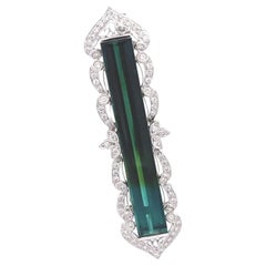 16 Carats Bi-Color Tourmaline Diamond 18k White Gold Antique Style Brooch