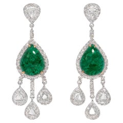 Natural Emerald 16 Carats & White Diamond 2.9 Carats Drop Earring in 18K Gold