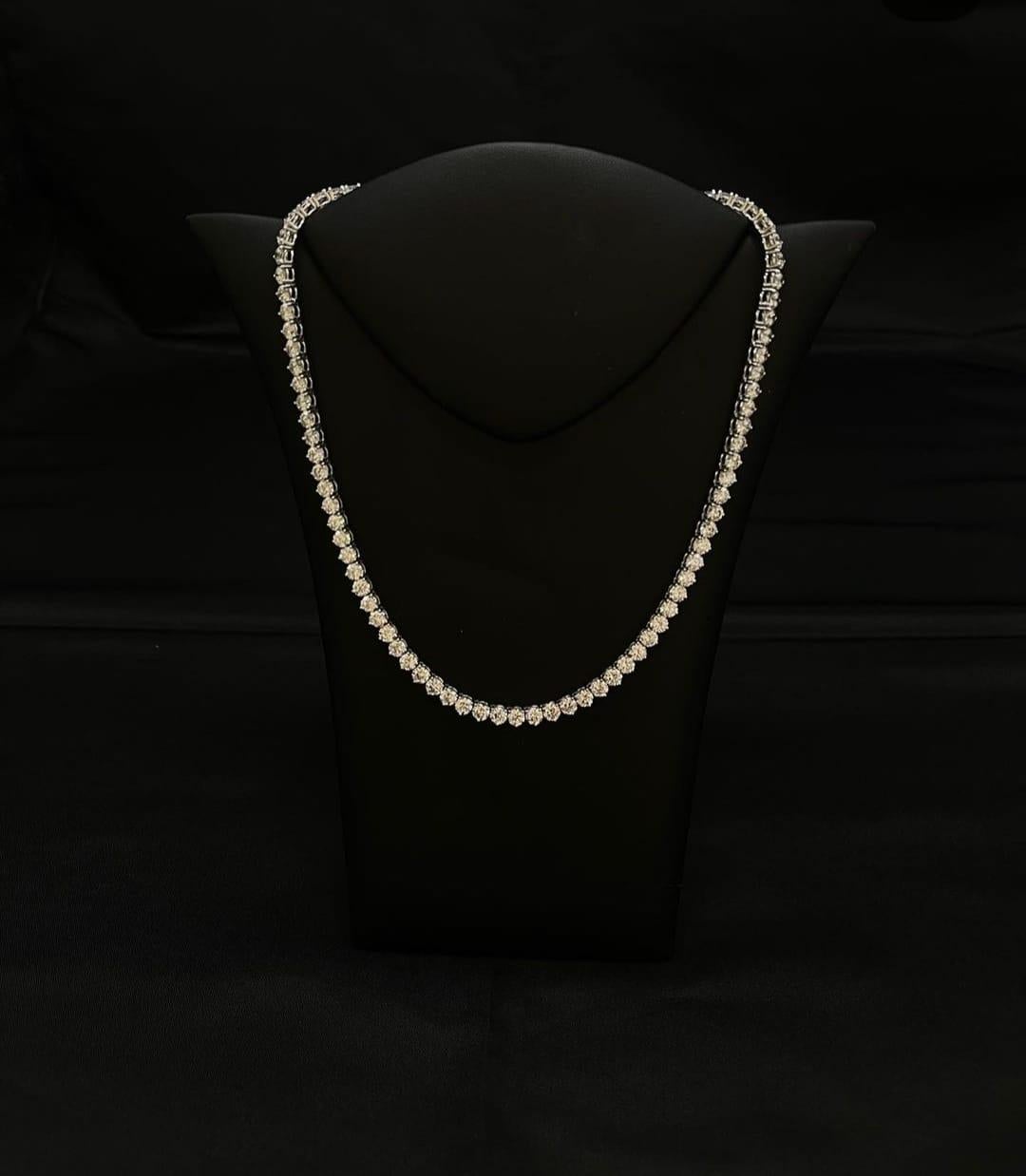 Contemporary 16 Carats Natural Diamonds Tennis Necklace in 14K White Gold 3 Prong For Sale