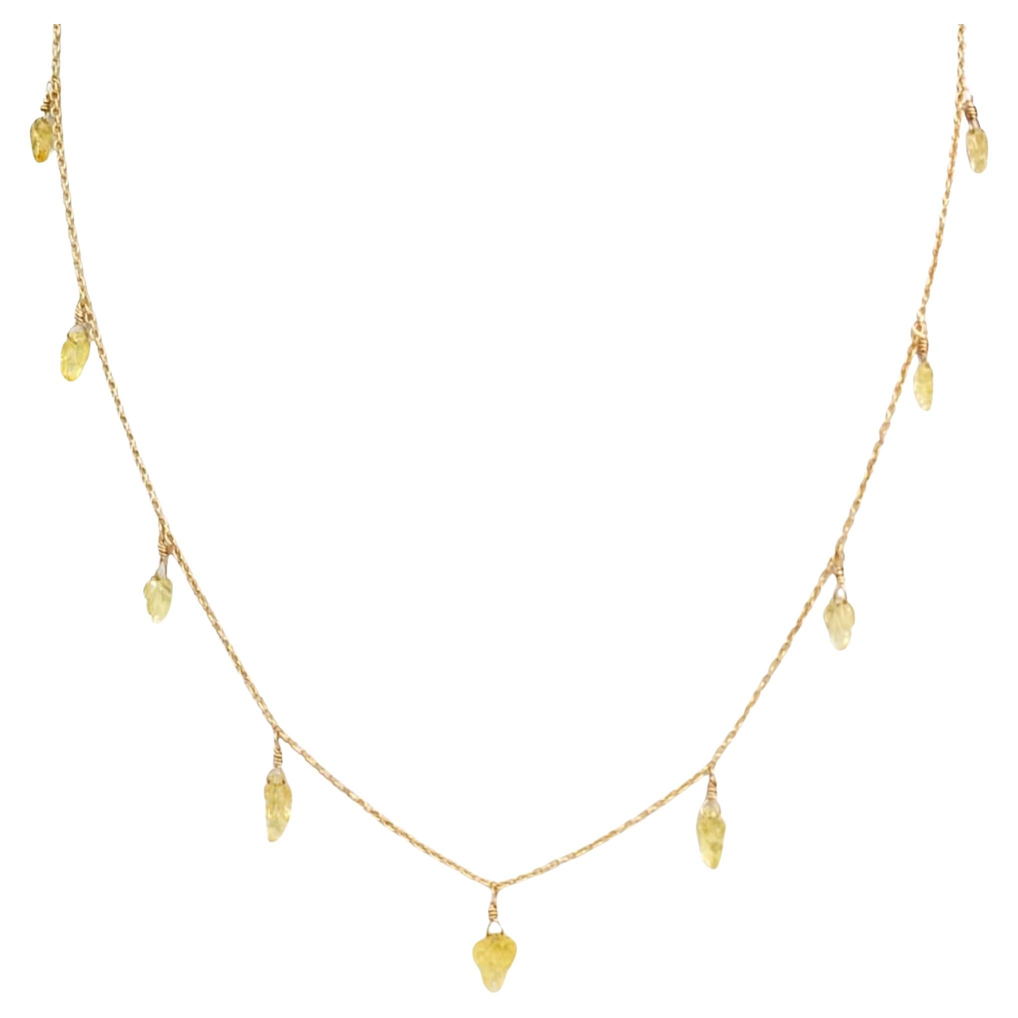 16" Carved Yellow Sapphire Necklace in 18 Karat Yellow Gold For Sale