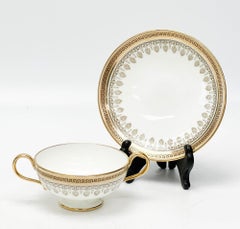 16 Cauldon England Gilt Porcelain Bouillon Bowls & Underplates Florals Greek Key