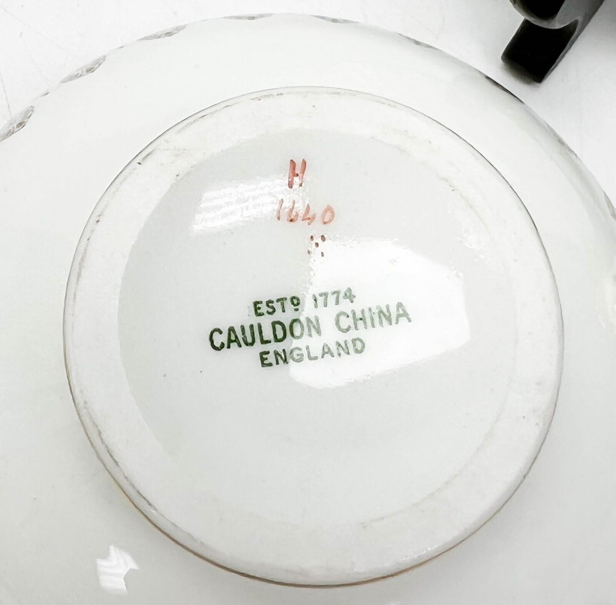 20th Century 16 Cauldon England Gilt Porcelain Bouillon Bowls & Underplates Florals Greek Key For Sale