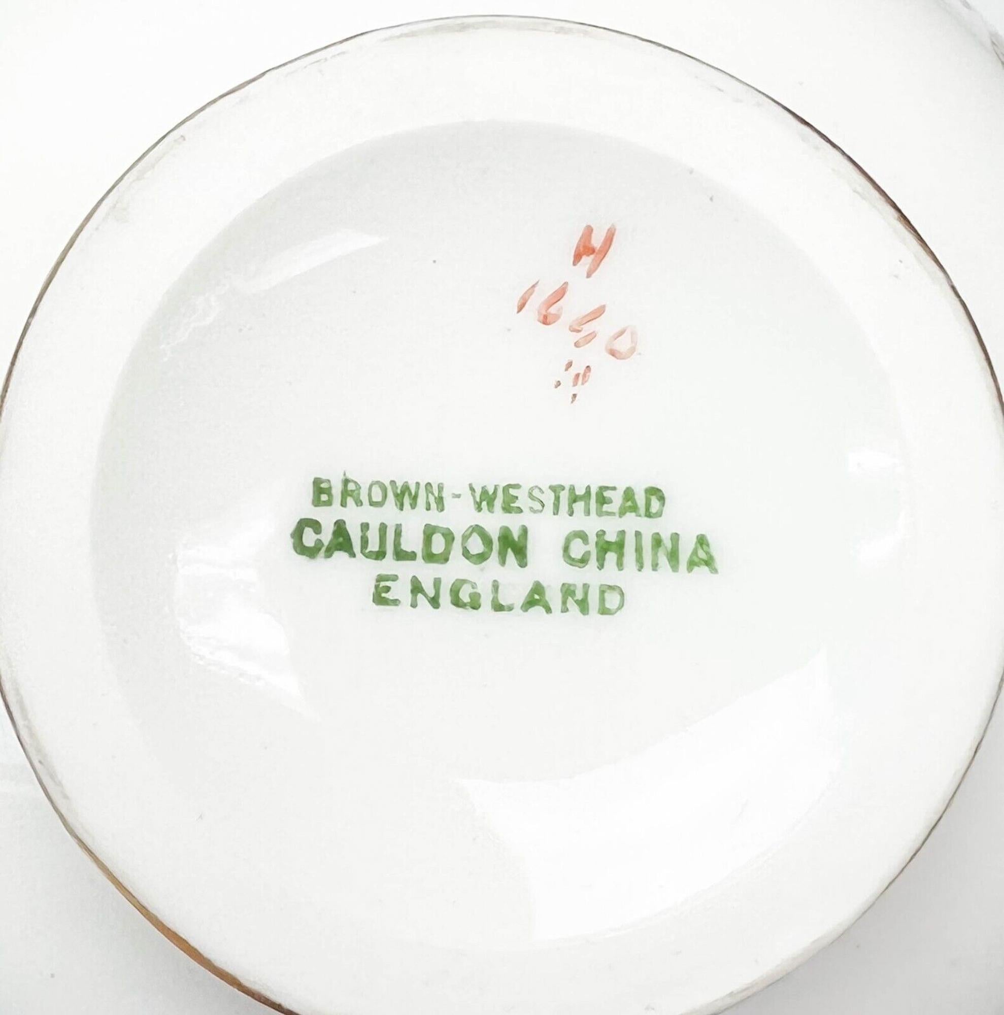 16 Cauldon England Gilt Porcelain Bouillon Bowls & Underplates Florals Greek Key For Sale 1