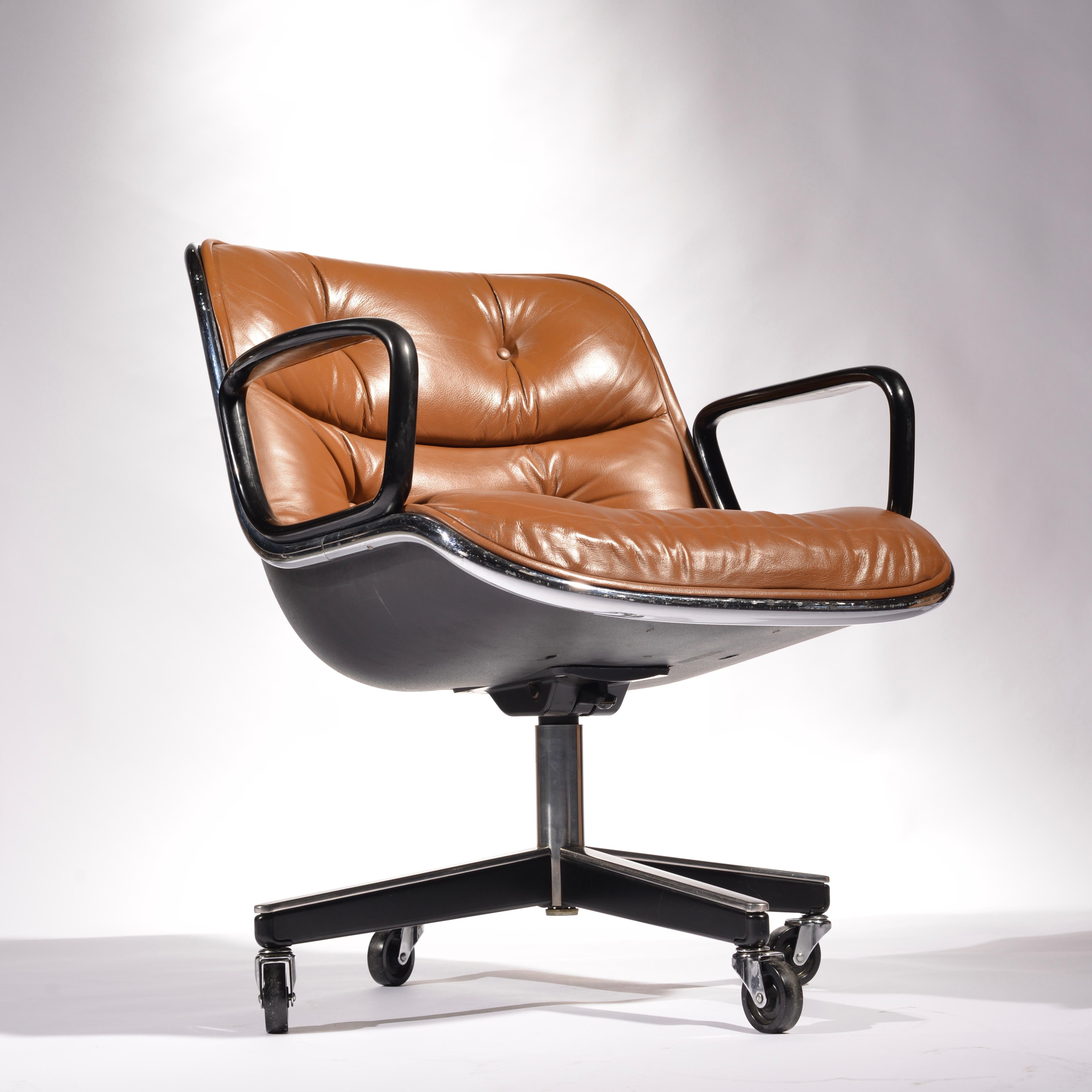 American 10 Charles Pollock Executive Desk Chairs for Knoll in Cognac Leather