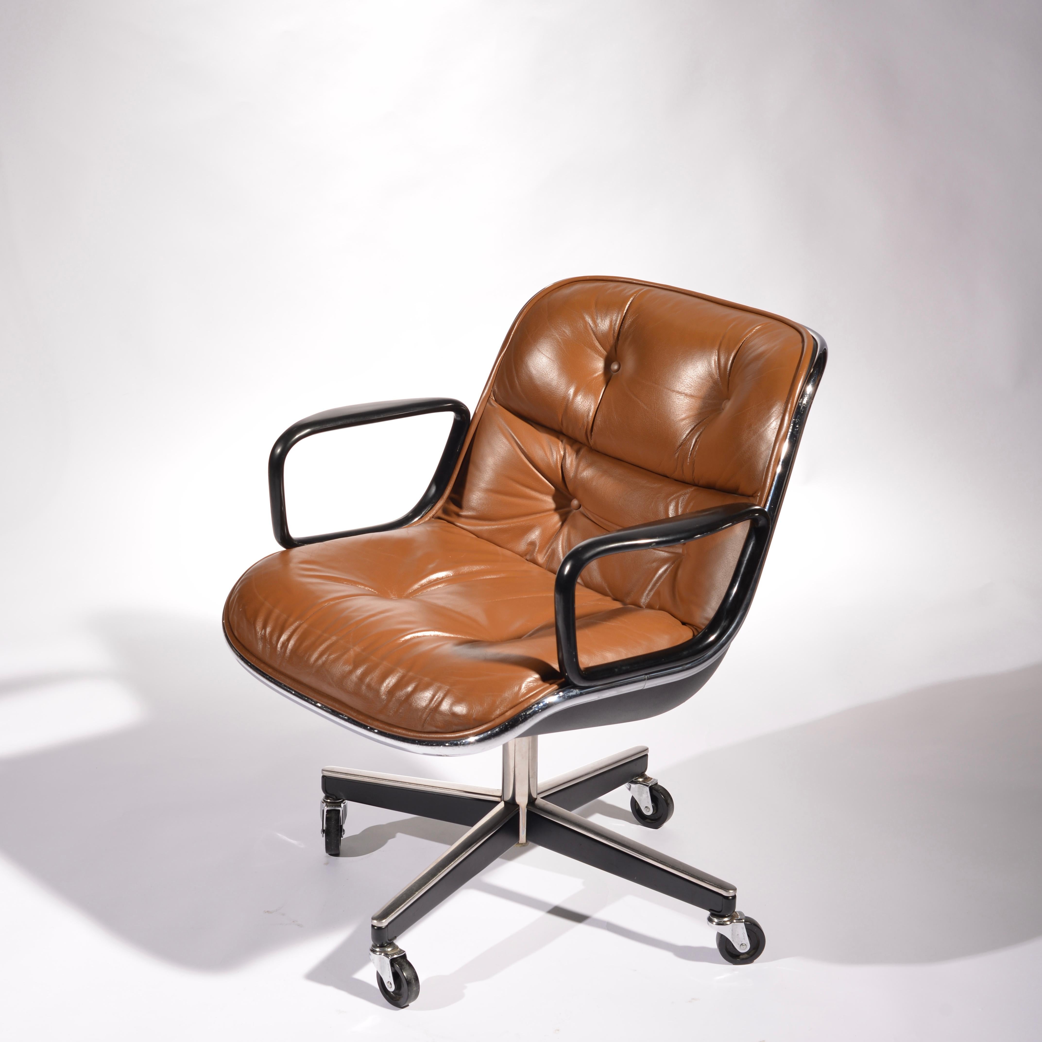 10 Charles Pollock Executive Desk Chairs for Knoll in Cognac Leather 2