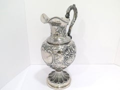 Coin Silver Bailey Antique c. 1840 Floral Repousse Grapevine Handle Pitcher