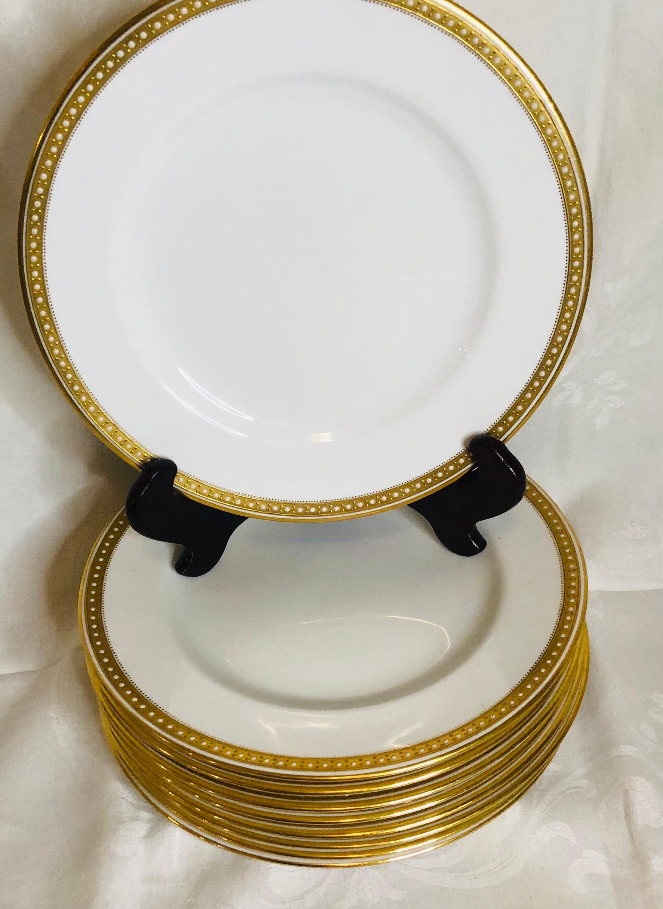 Gilt 16 Copeland Spode Dinner Plates with Gold Rim & White Jeweling Made for T. Goode