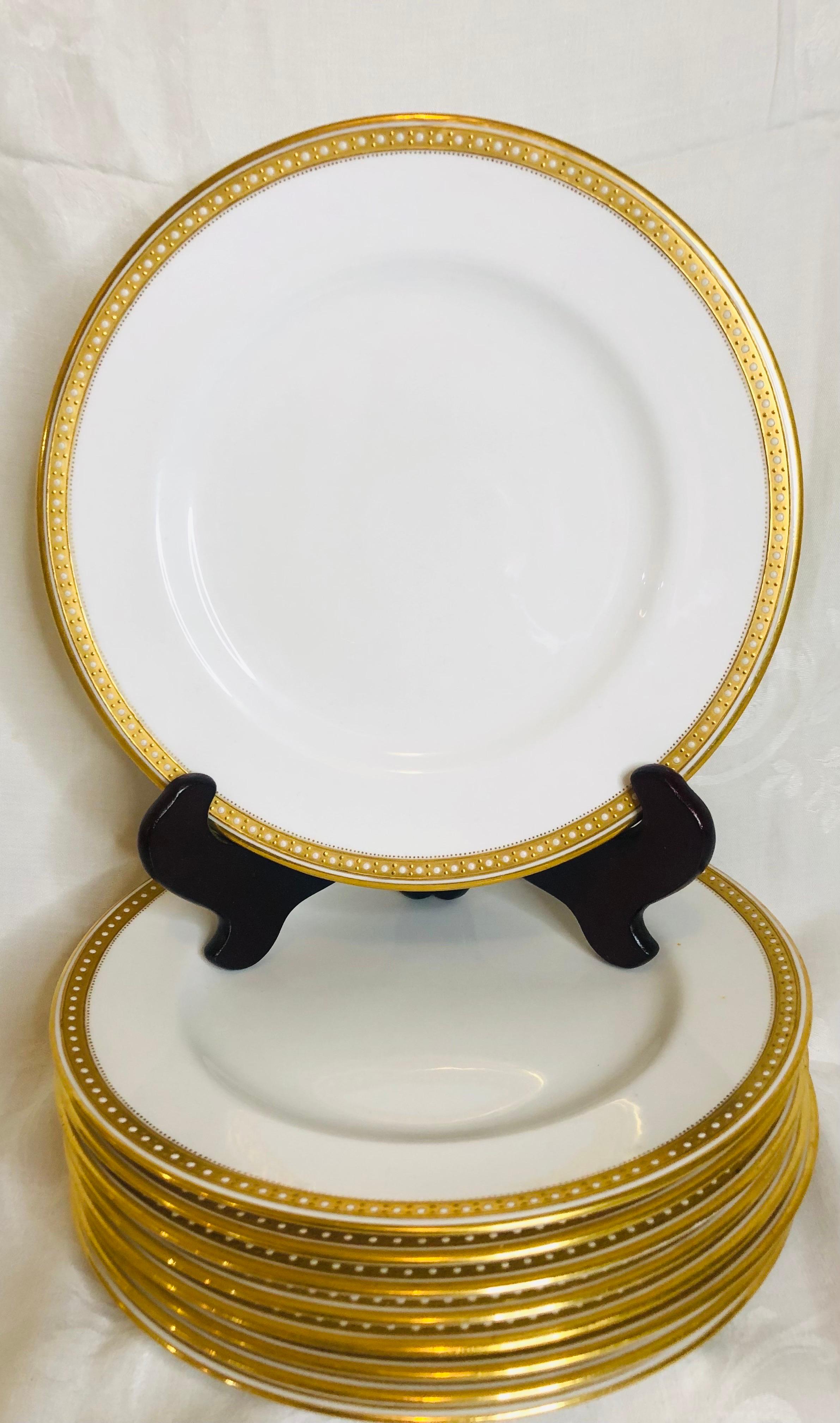 Early 20th Century 16 Copeland Spode Dinner Plates with Gold Rim & White Jeweling Made for T. Goode
