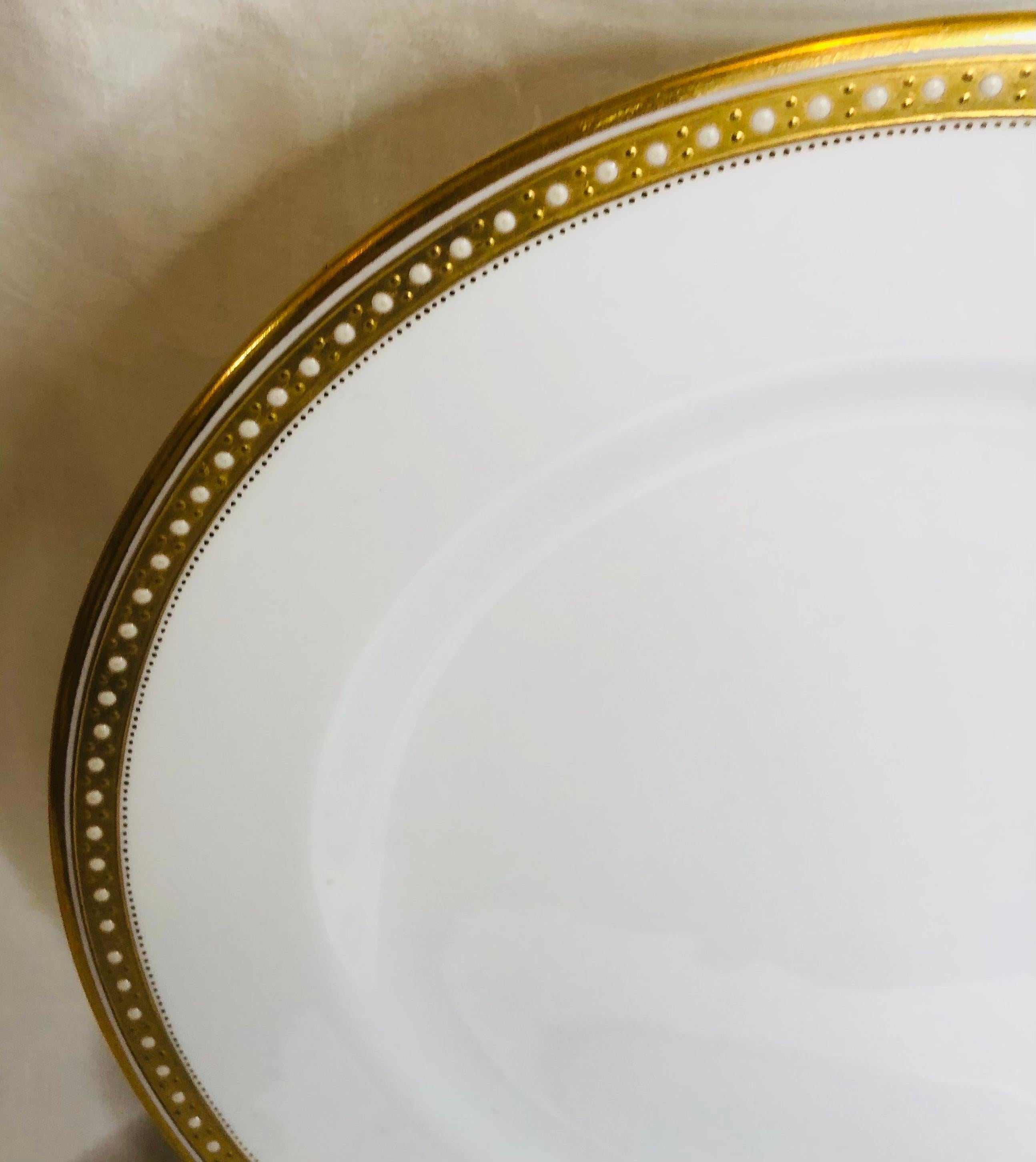 Neoclassical 16 Copeland Spode Dinner Plates with Gold Rim & White Jeweling Made for T. Goode