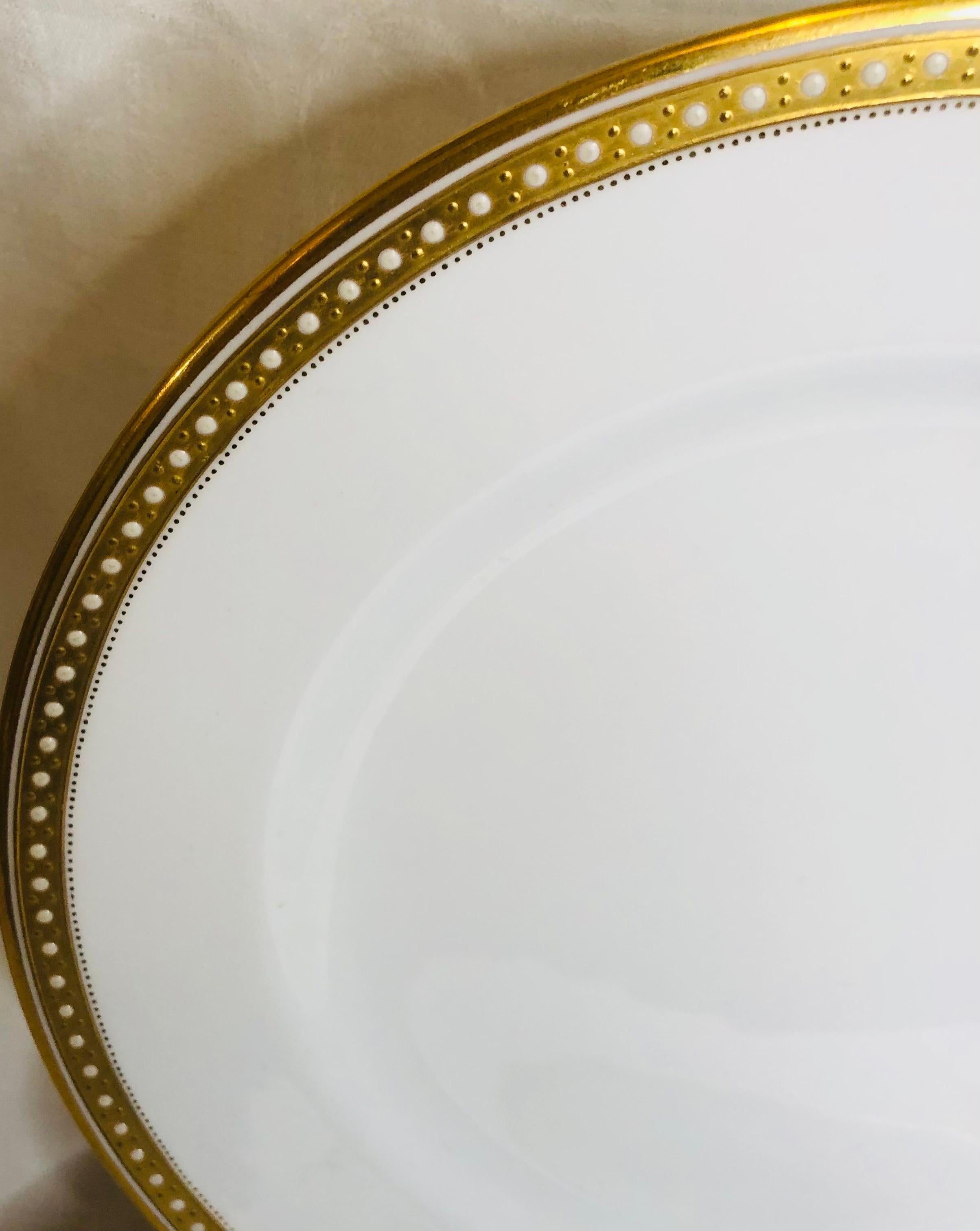 English 16 Copeland Spode Dinner Plates with Gold Rim & White Jeweling Made for T. Goode