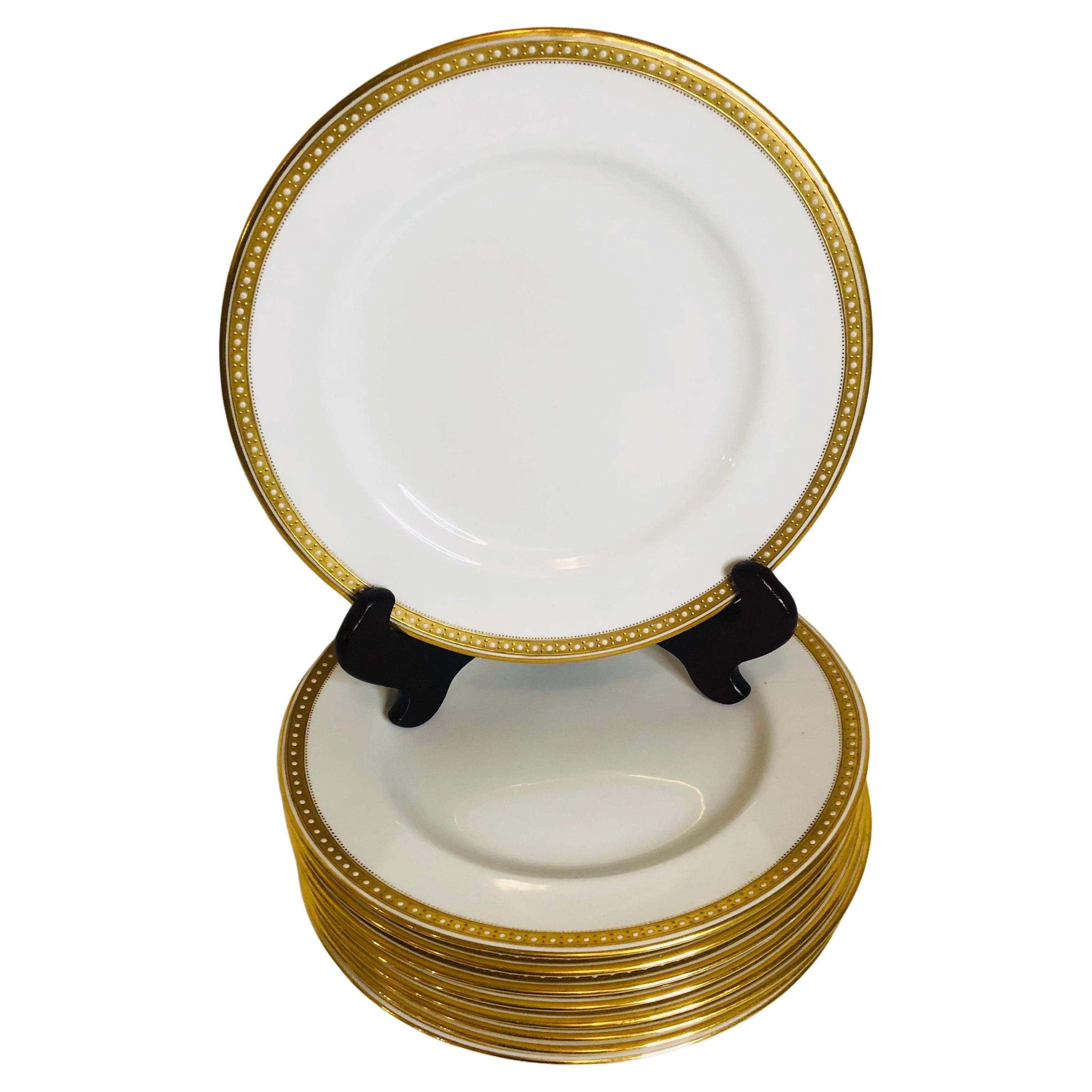 16 Copeland Spode Dinner Plates with Gold Rim & White Jeweling Made for T. Goode
