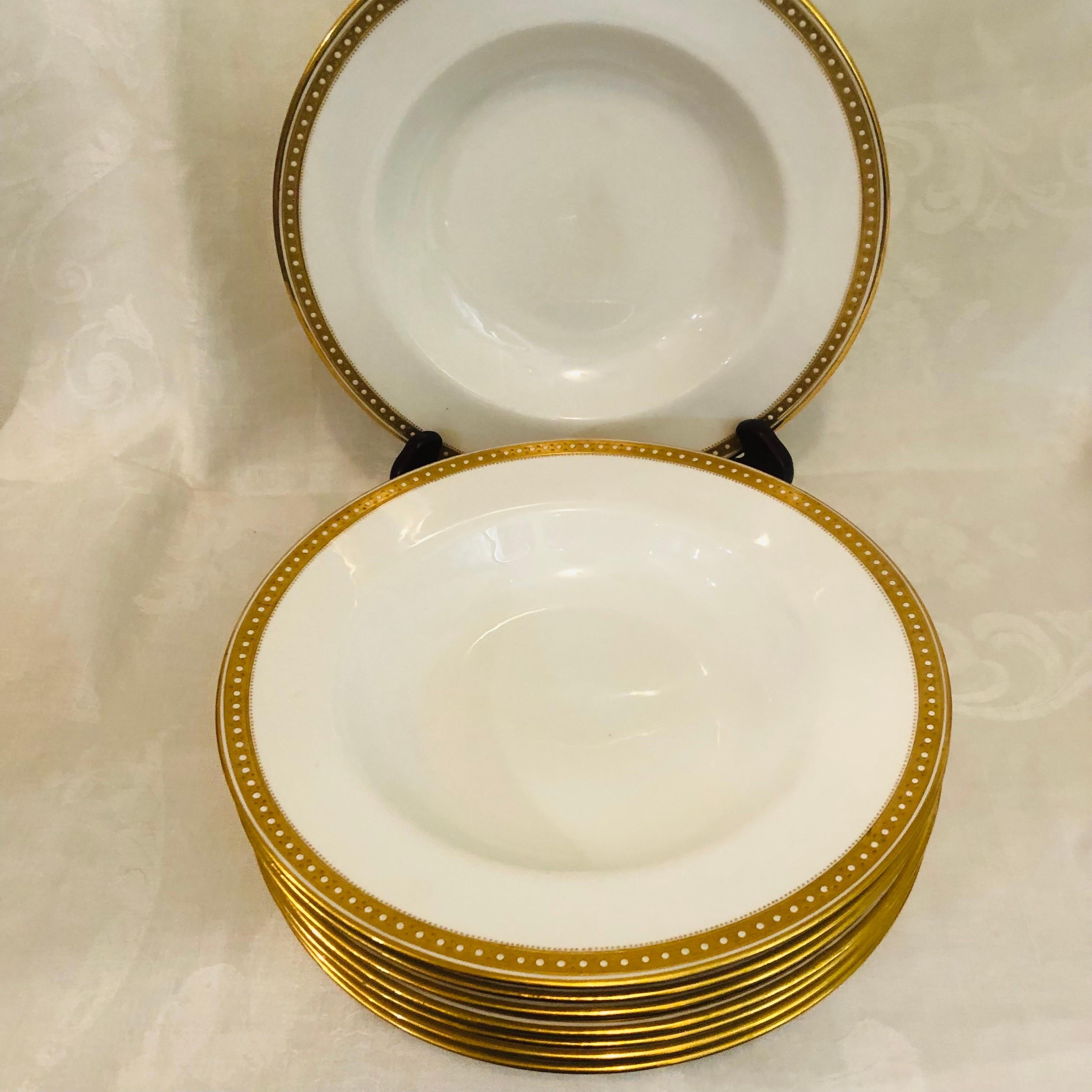 Gilt 16 Copeland Spode Wide Rim Soups Made for T. Goode with Gold Border & Jeweling
