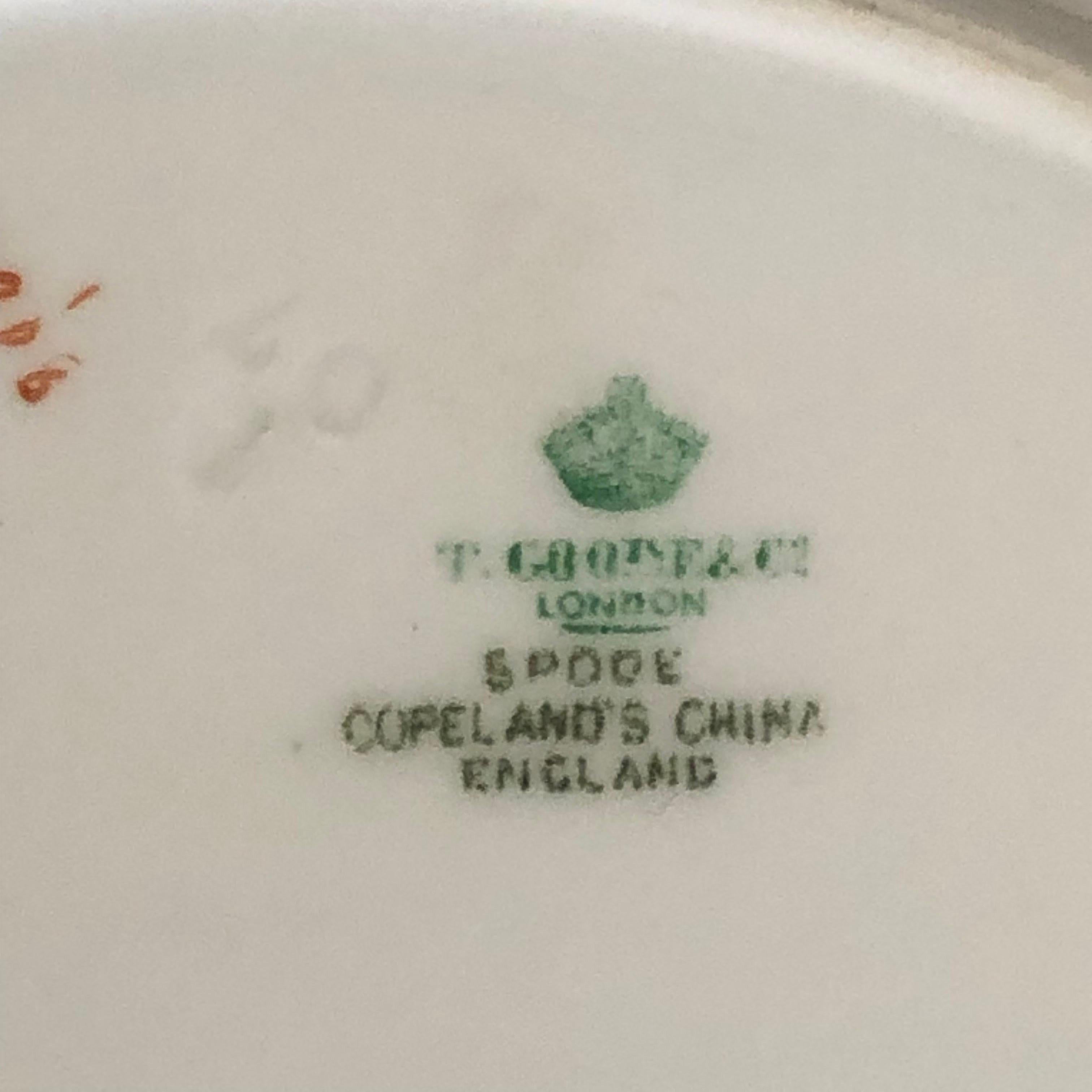 Early 20th Century 16 Copeland Spode Wide Rim Soups Made for T. Goode with Gold Border & Jeweling