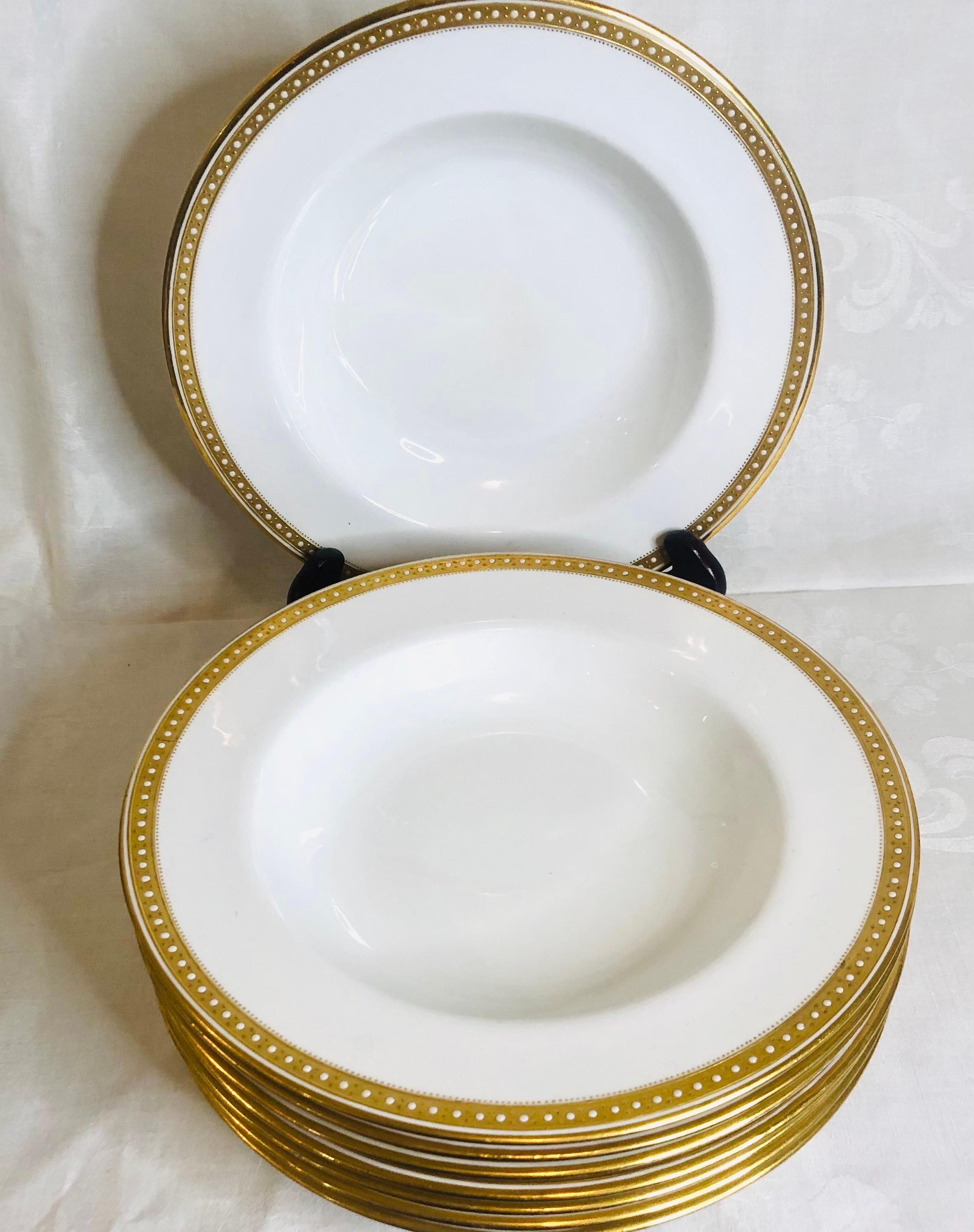 16 Copeland Spode Wide Rim Soups Made for T. Goode with Gold Border & Jeweling 1