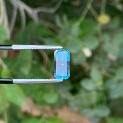 Pietra preziosa: tormalina bicolore blu intenso, taglio smeraldo, 1,6 carati, per gioielli, 10 mm