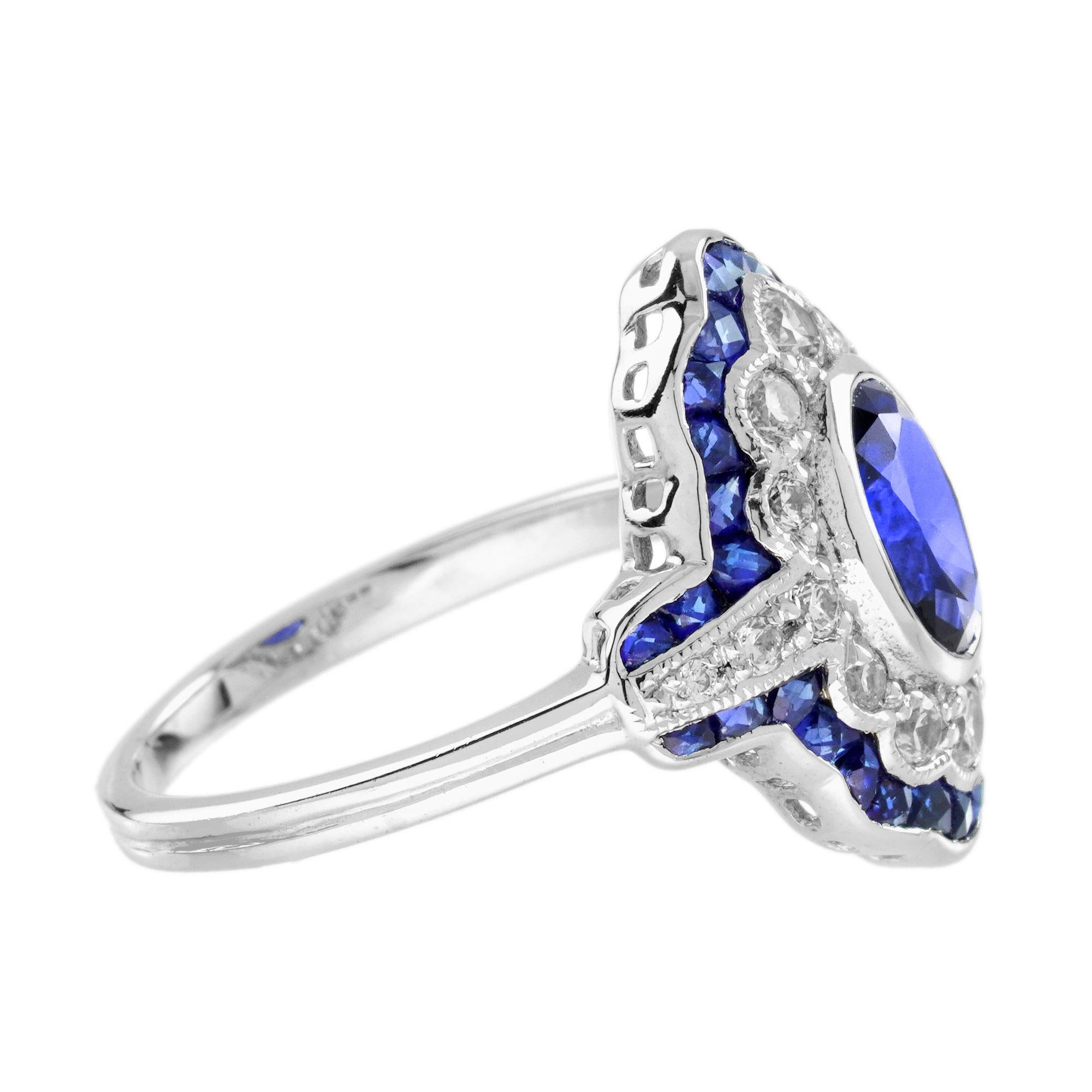 1.6 Ct. Ceylon Sapphire Diamond Art Deco Style Engagement Ring in 18K White Gold In New Condition For Sale In Bangkok, TH
