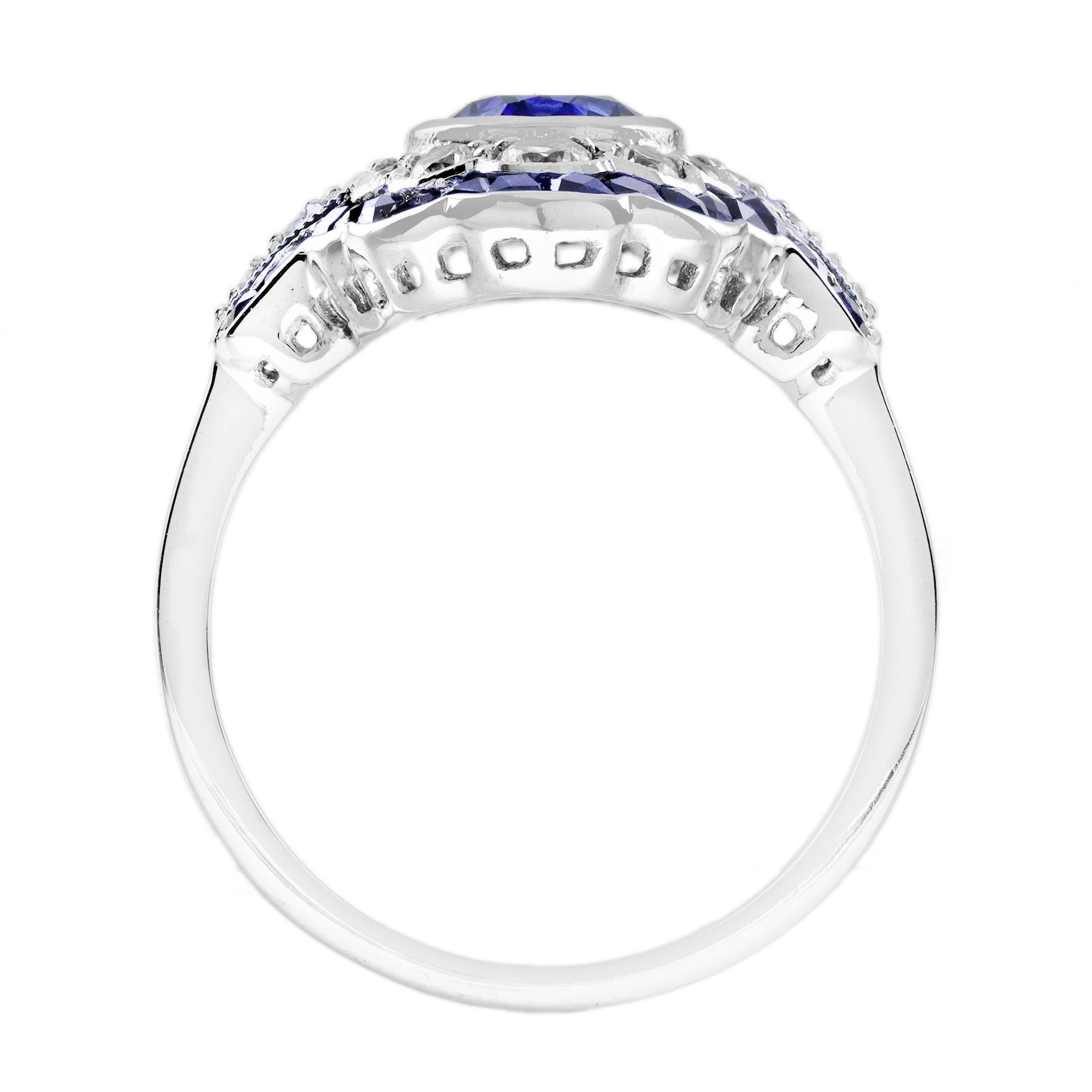 1.6 Ct. Ceylon Sapphire Diamond Art Deco Style Engagement Ring in 18K White Gold For Sale 1