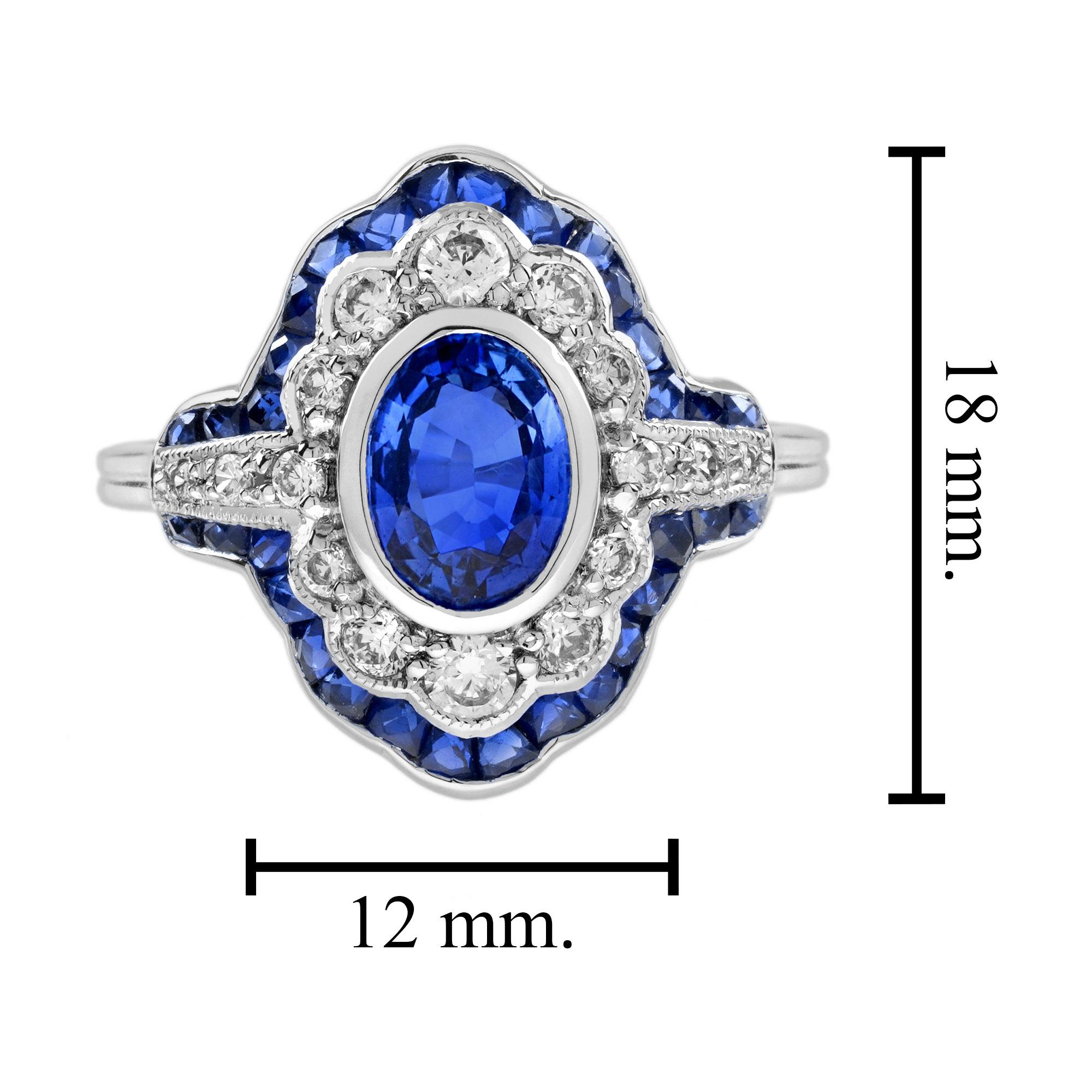 1.6 Ct. Ceylon Sapphire Diamond Art Deco Style Engagement Ring in 18K White Gold For Sale 2
