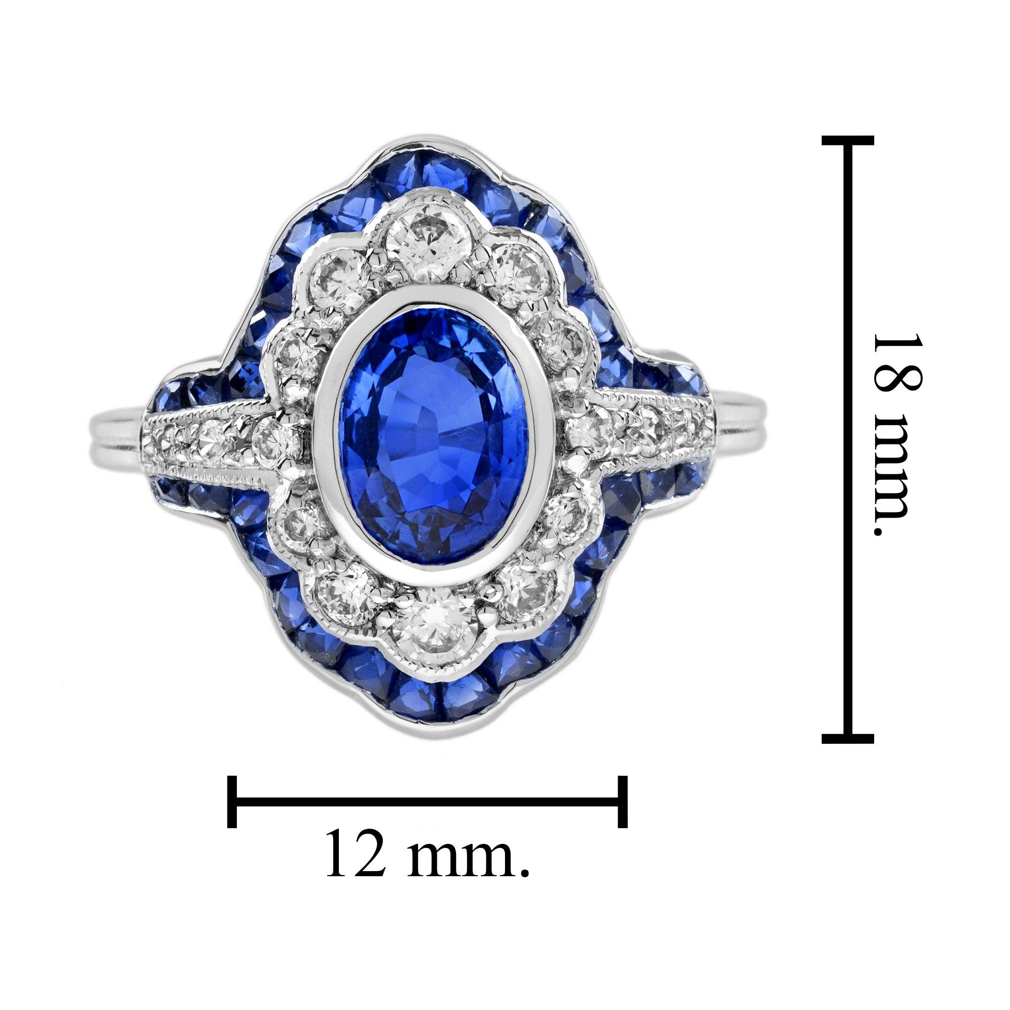 1,6 ct. Verlobungsring aus 18 Karat Weißgold mit Ceylon-Saphir und Diamant im Art-déco-Stil im Angebot 1