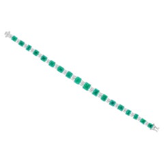 16 Ct Emerald Cut Zambian Emerald 4.6 Ct Oval Diamonds Bracelet 18K White Gold