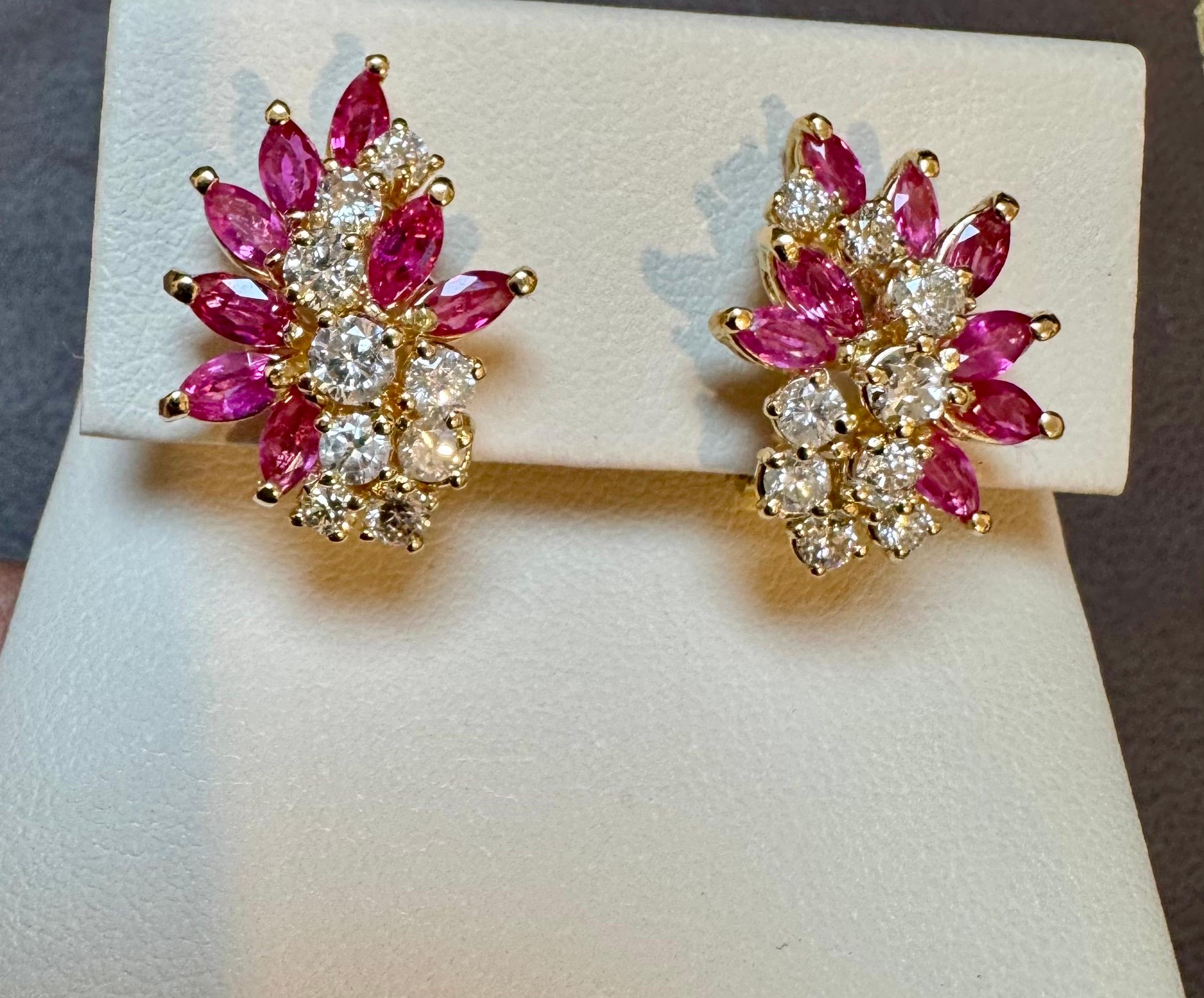 De las mujeres 1,6 ct Natural  Pendiente de clip de rubí marquesa y diamante de 1,5 ct 18 KYG en venta