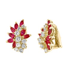 1.6 Ct Natural  Marquise Ruby & 1.5 Ct Diamond Clip on Earring 18 KYG