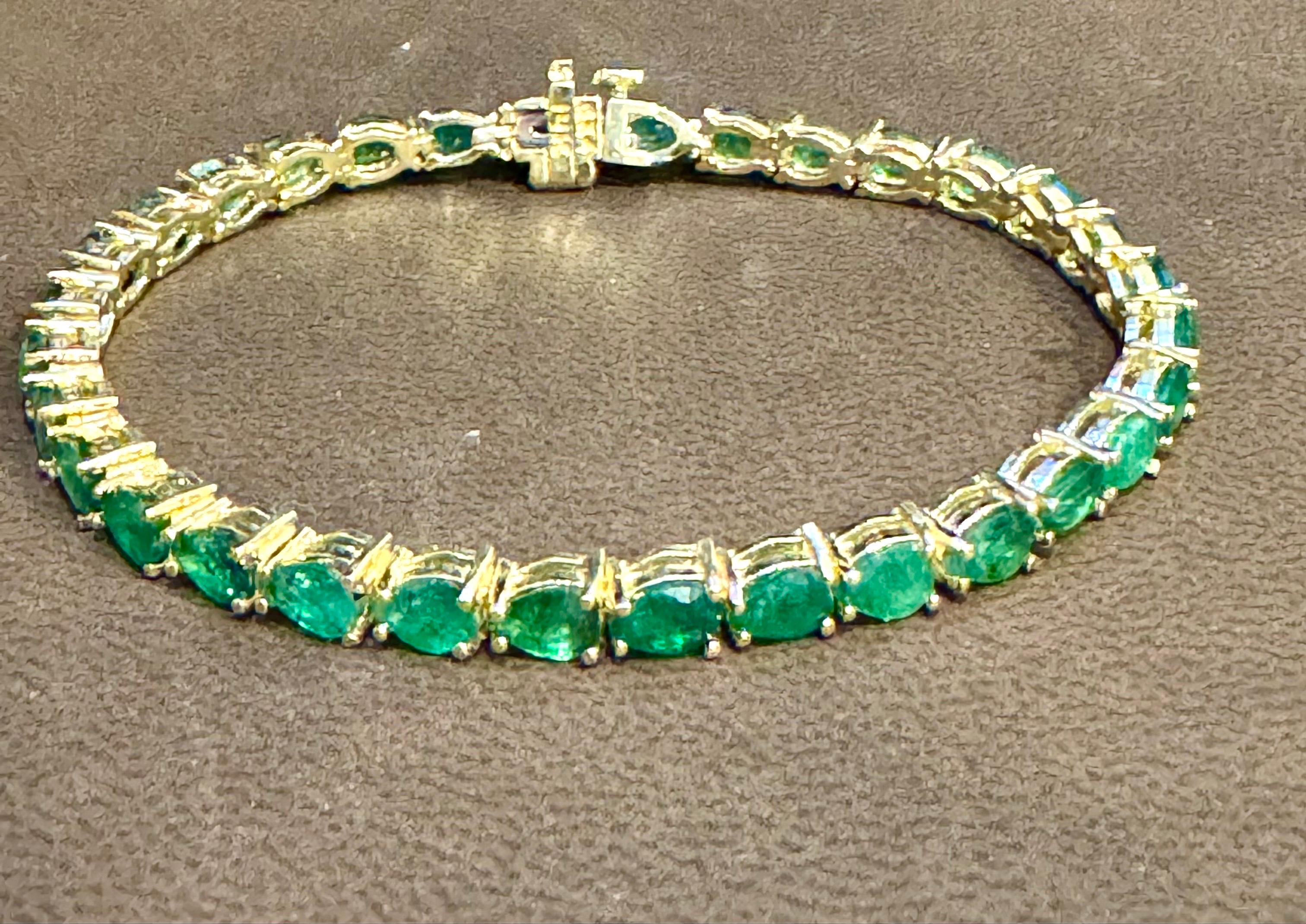 Bracciale tennis con smeraldo a forma di pera naturale da 16 carati in oro giallo 14 Kt 7