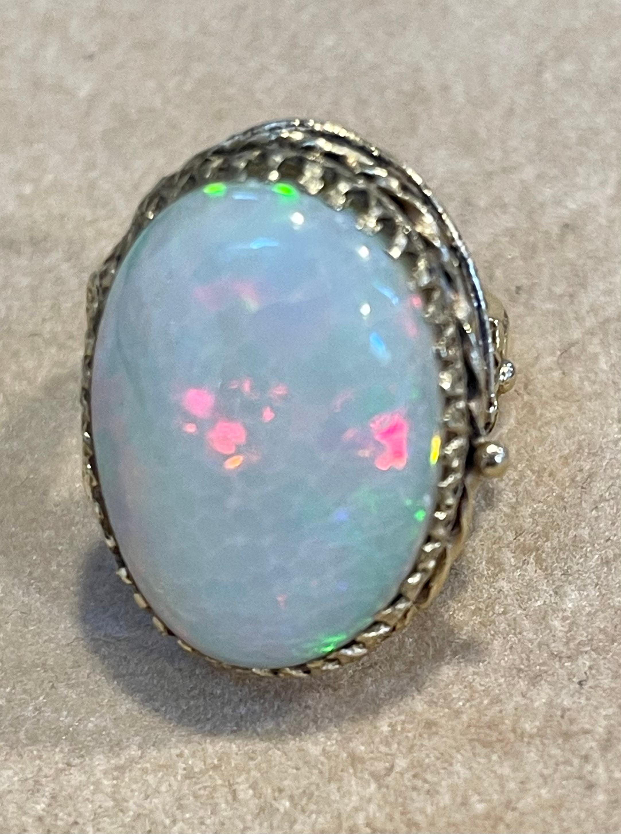 16 Ct Oval Shape Ethiopian Opal Cocktail Ring 14 Kt Yellow Gold Pill Keeper Ring 3