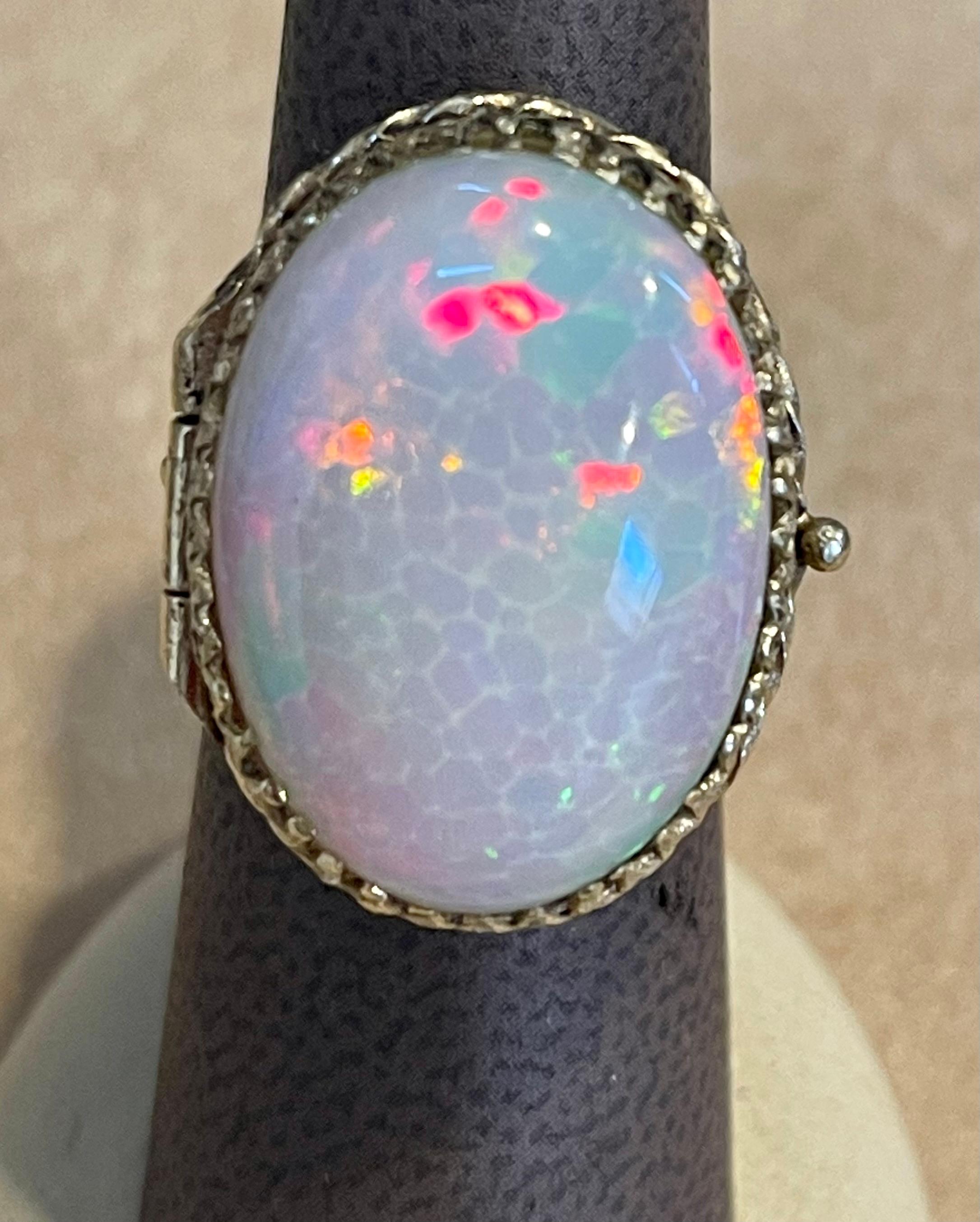 16 Ct Oval Shape Ethiopian Opal Cocktail Ring 14 Kt Yellow Gold Pill Keeper Ring 4
