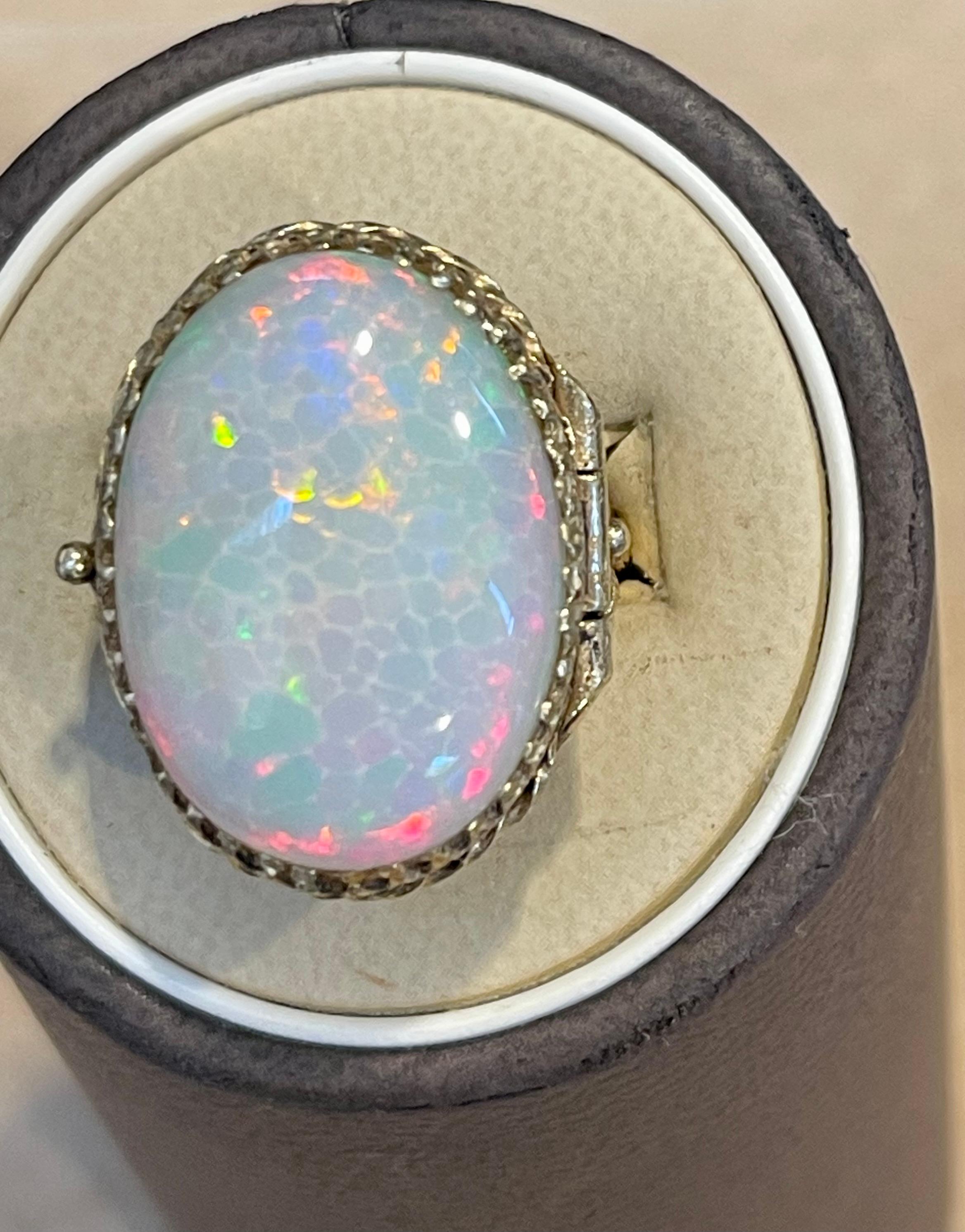 16 Ct Oval Shape Ethiopian Opal Cocktail Ring 14 Kt Yellow Gold Pill Keeper Ring 6