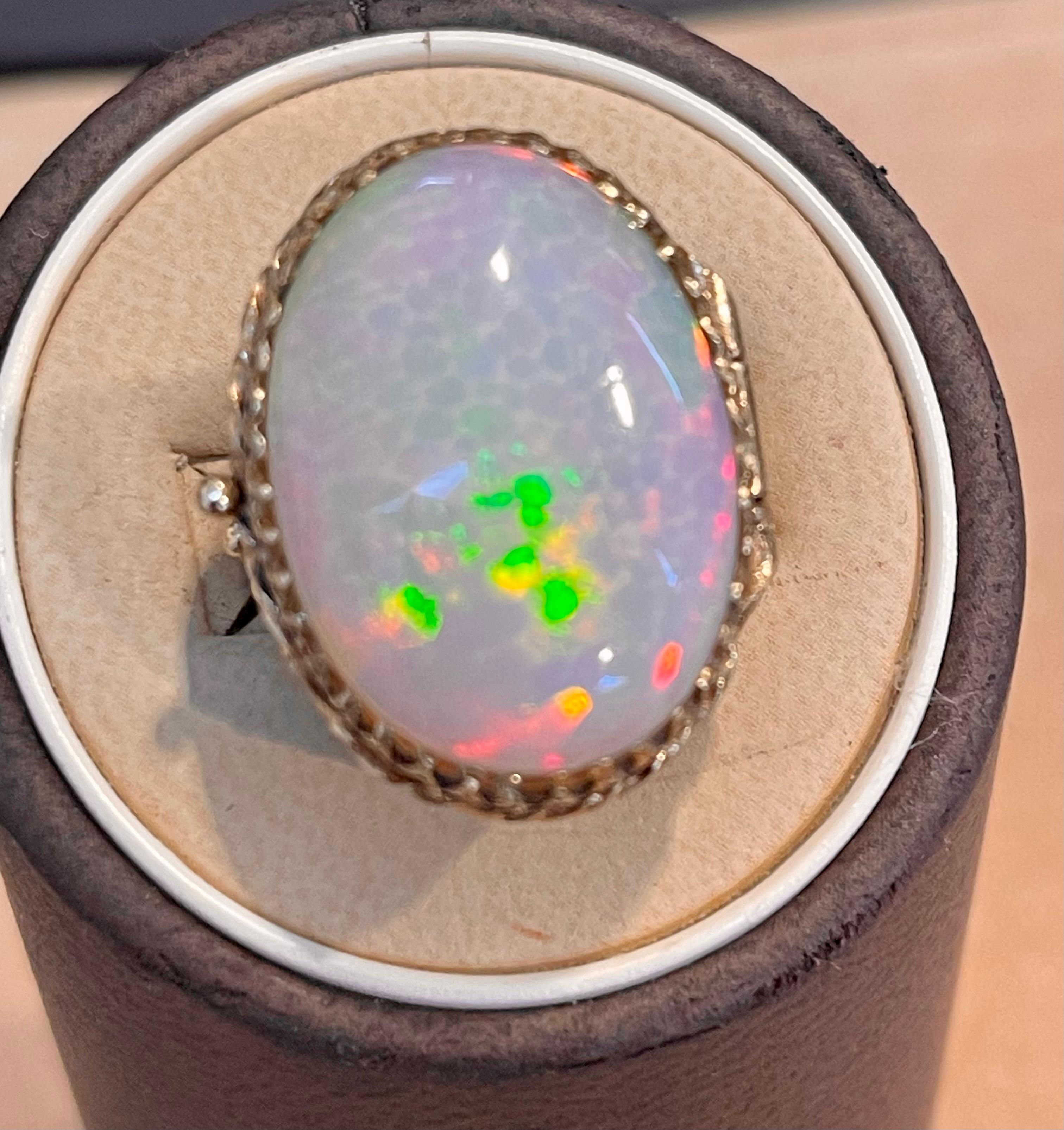 16 Ct Oval Shape Ethiopian Opal Cocktail Ring 14 Kt Yellow Gold Pill Keeper Ring 7