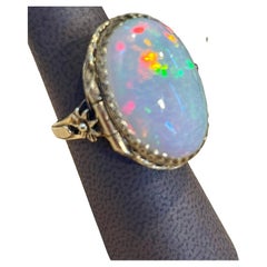 16 Ct Oval Shape Ethiopian Opal Cocktail Ring 14 Kt Yellow Gold Pill Keeper Ring