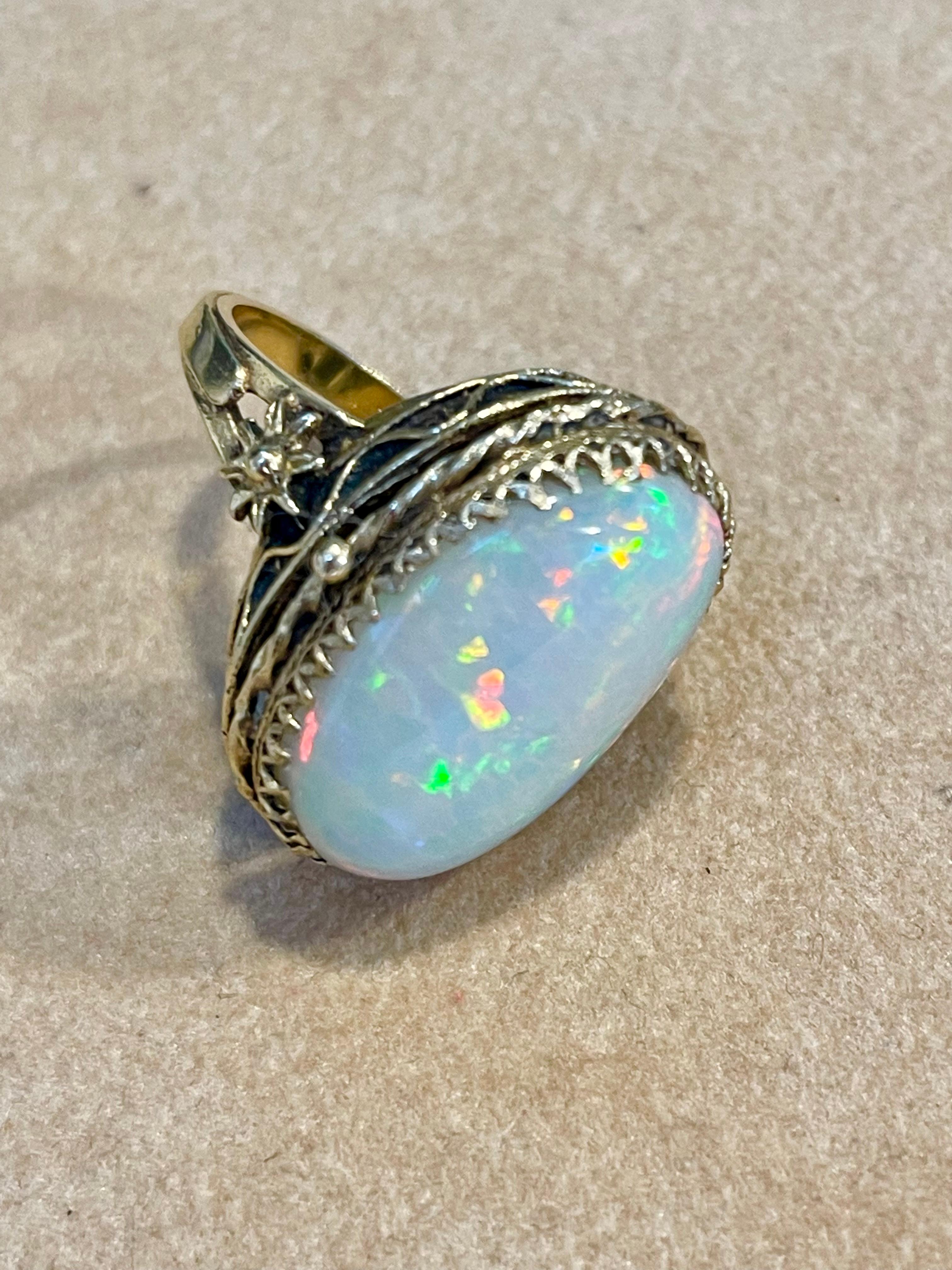 16 Ct Oval Shape Ethiopian Opal Cocktail Ring 14 Kt Yellow Gold Pill Keeper Ring In Excellent Condition In New York, NY
