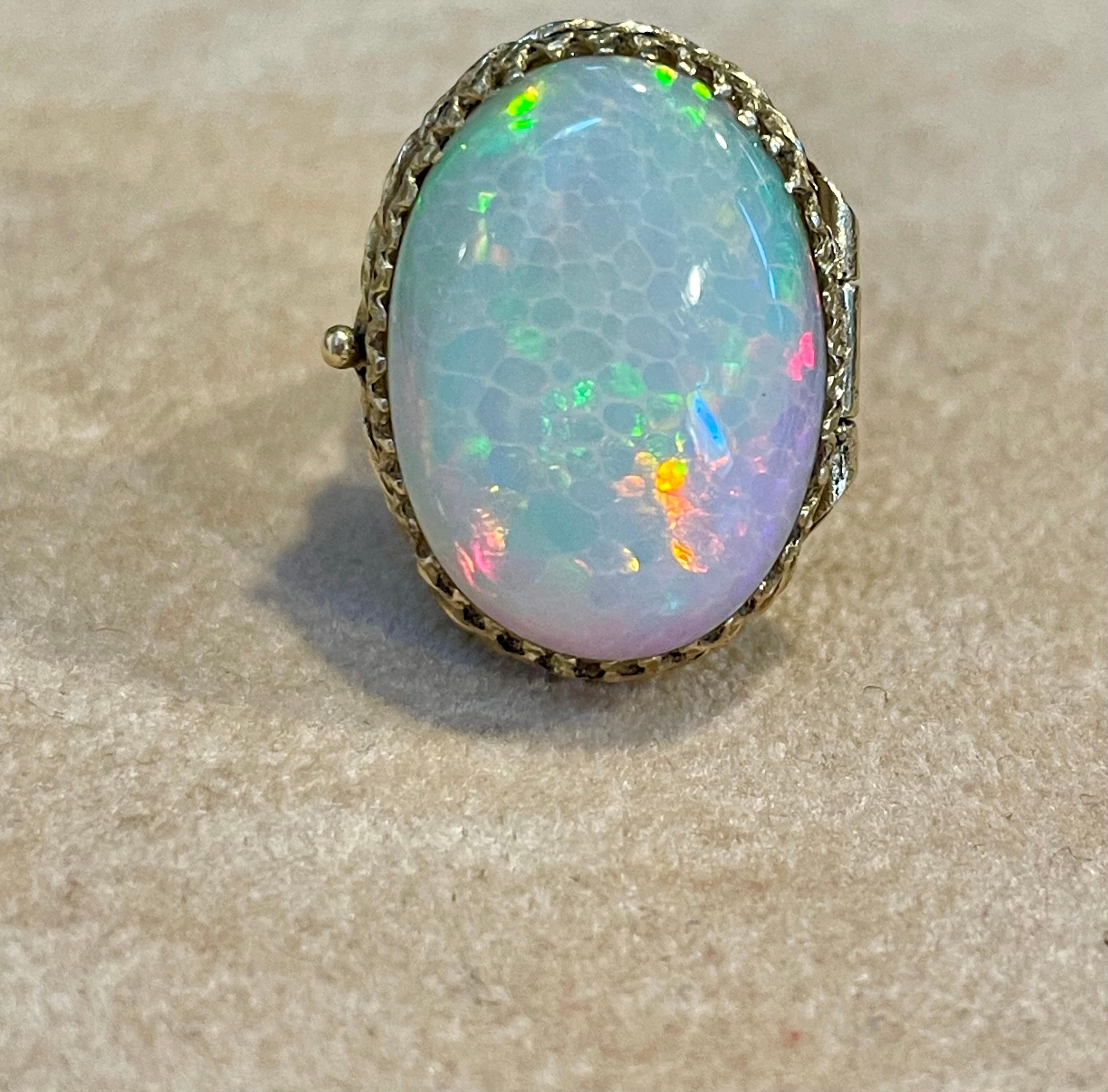 Women's 16 Ct Oval Shape Ethiopian Opal Cocktail Ring 14 Kt Yellow Gold Pill Keeper Ring