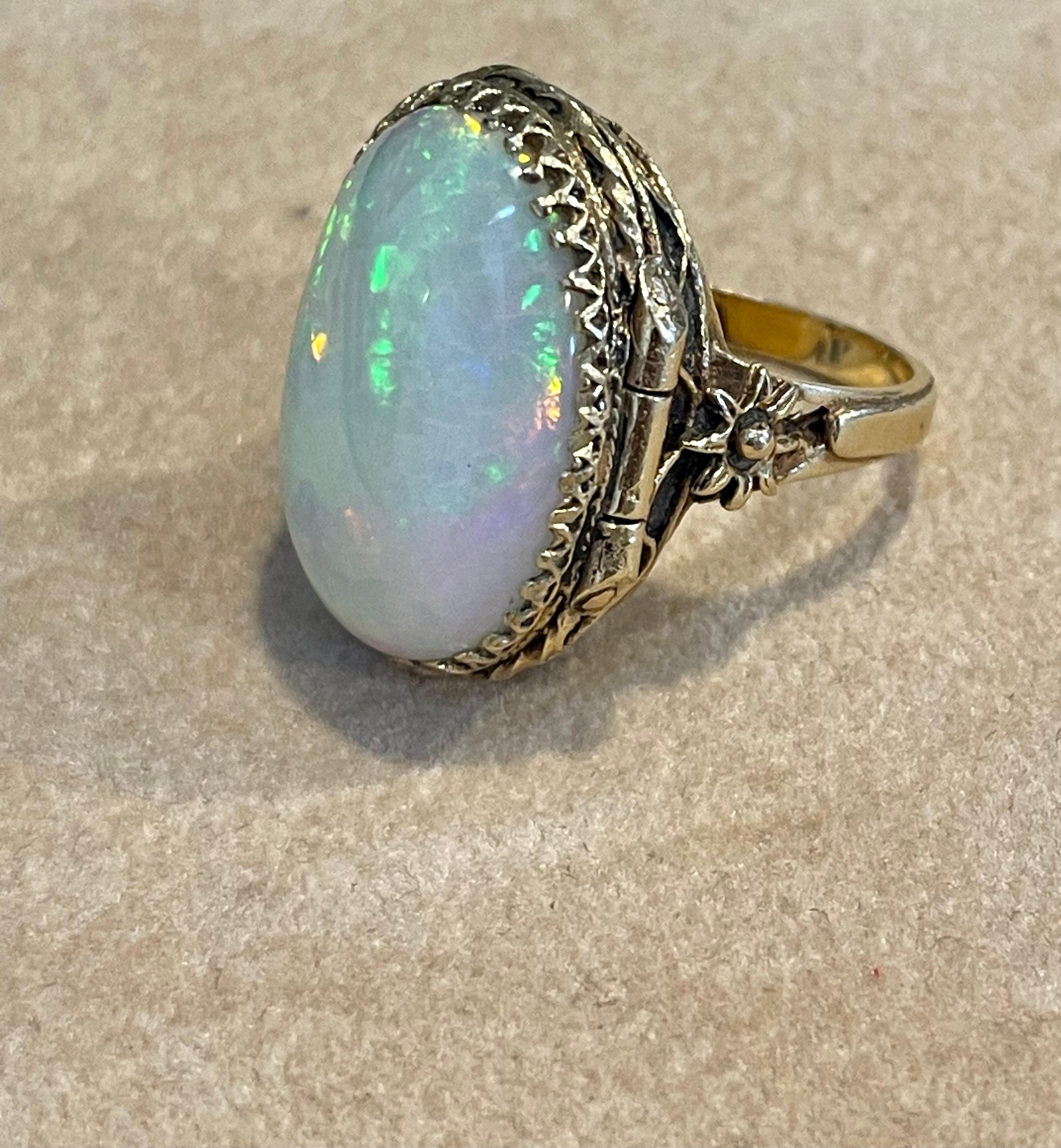 16 Ct Oval Shape Ethiopian Opal Cocktail Ring 14 Kt Yellow Gold Pill Keeper Ring 1