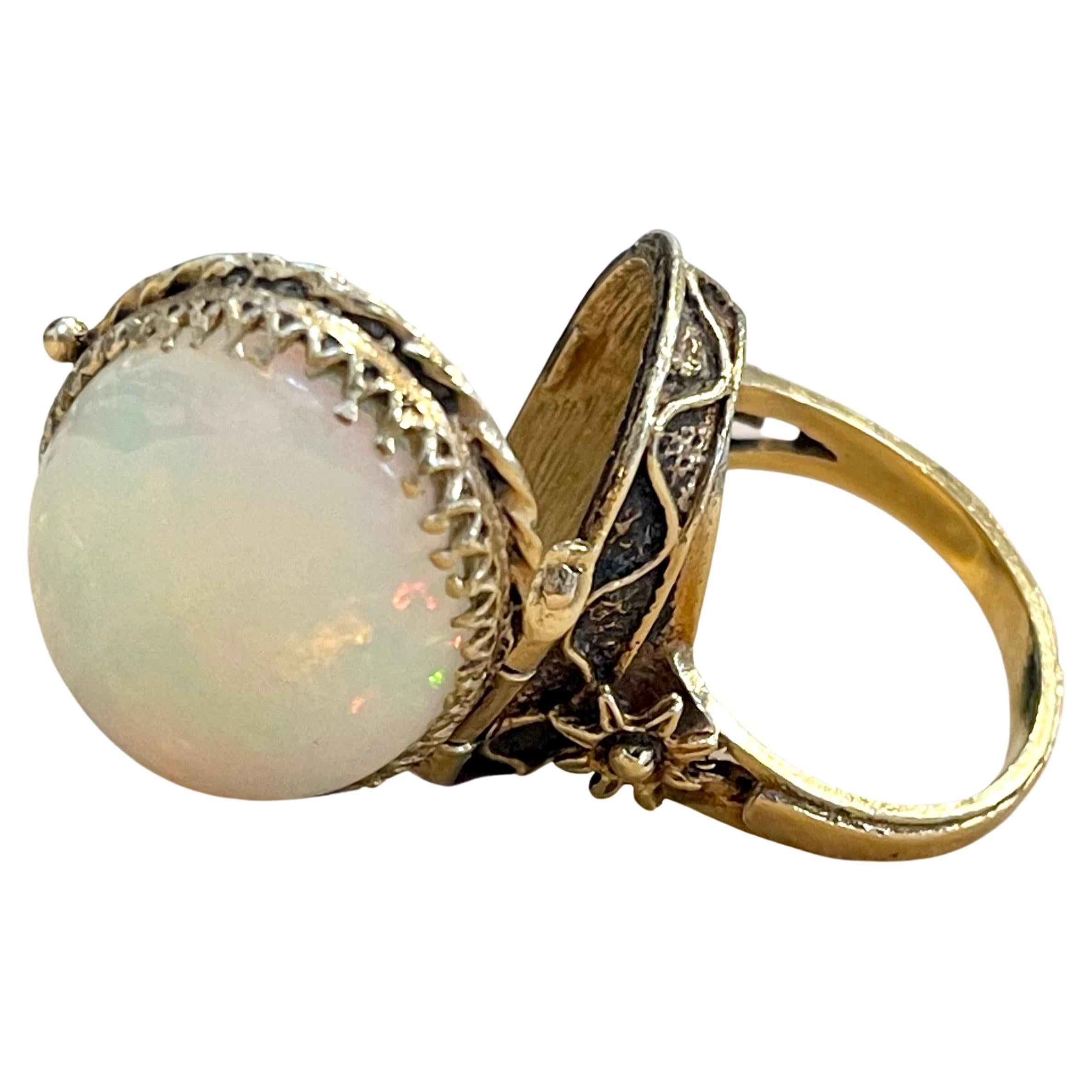 16 Ct Oval Shape Ethiopian Opal Cocktail Ring 14 Kt Yellow Gold Pill Keeper Ring