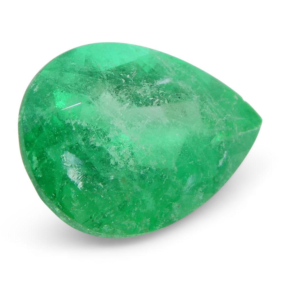 Women's or Men's 1.6 Carat Pear Emerald GIA Certified Colombian F1/Minor