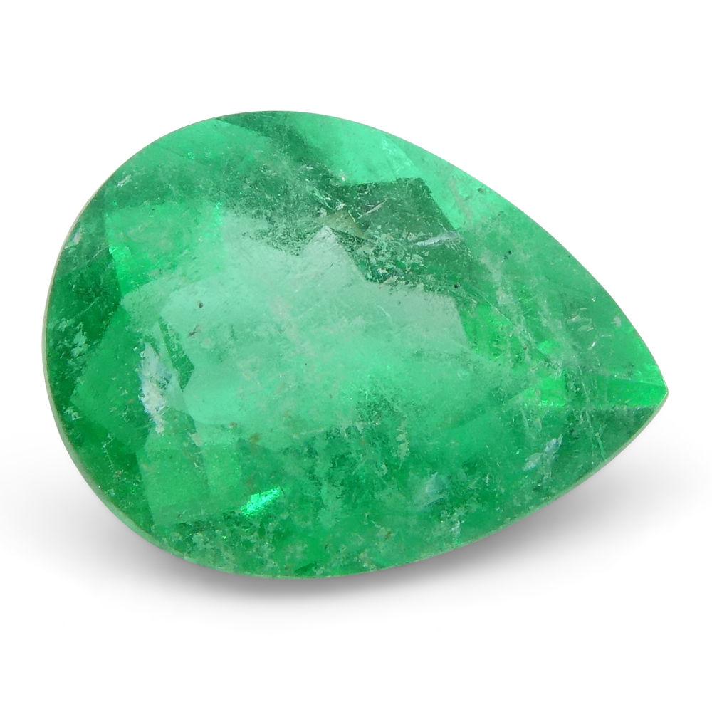 1.6 ct Pear Emerald GIA Certified Colombian F1/Minor For Sale 3