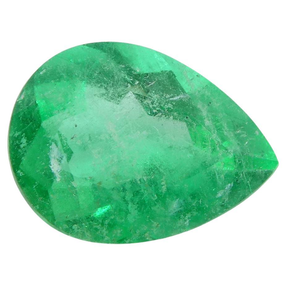 1.6 ct Pear Emerald GIA Certified Colombian F1/Minor For Sale