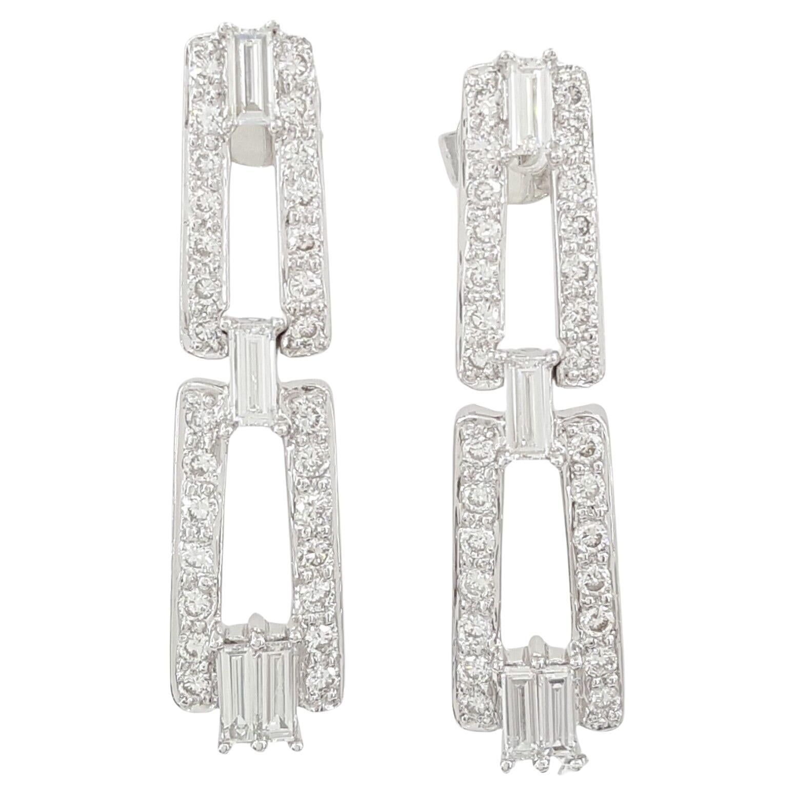 1.6 Karat runder & Baguetteschliff Diamant-Tropfen-Ohrhänger 18k