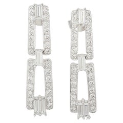 1.6 ct Round & Baguette Cut Diamond Drop Dangle Earrings 18k