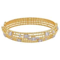 1.6 Karat SI/HI Baguette-Diamant-Perlen-Kugelarmreif aus 18 Karat Gelbgold