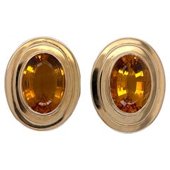 16 CTW Oval Honey Citrine 18 Karat Yellow Gold Bezel Set Earrings Lever-Back