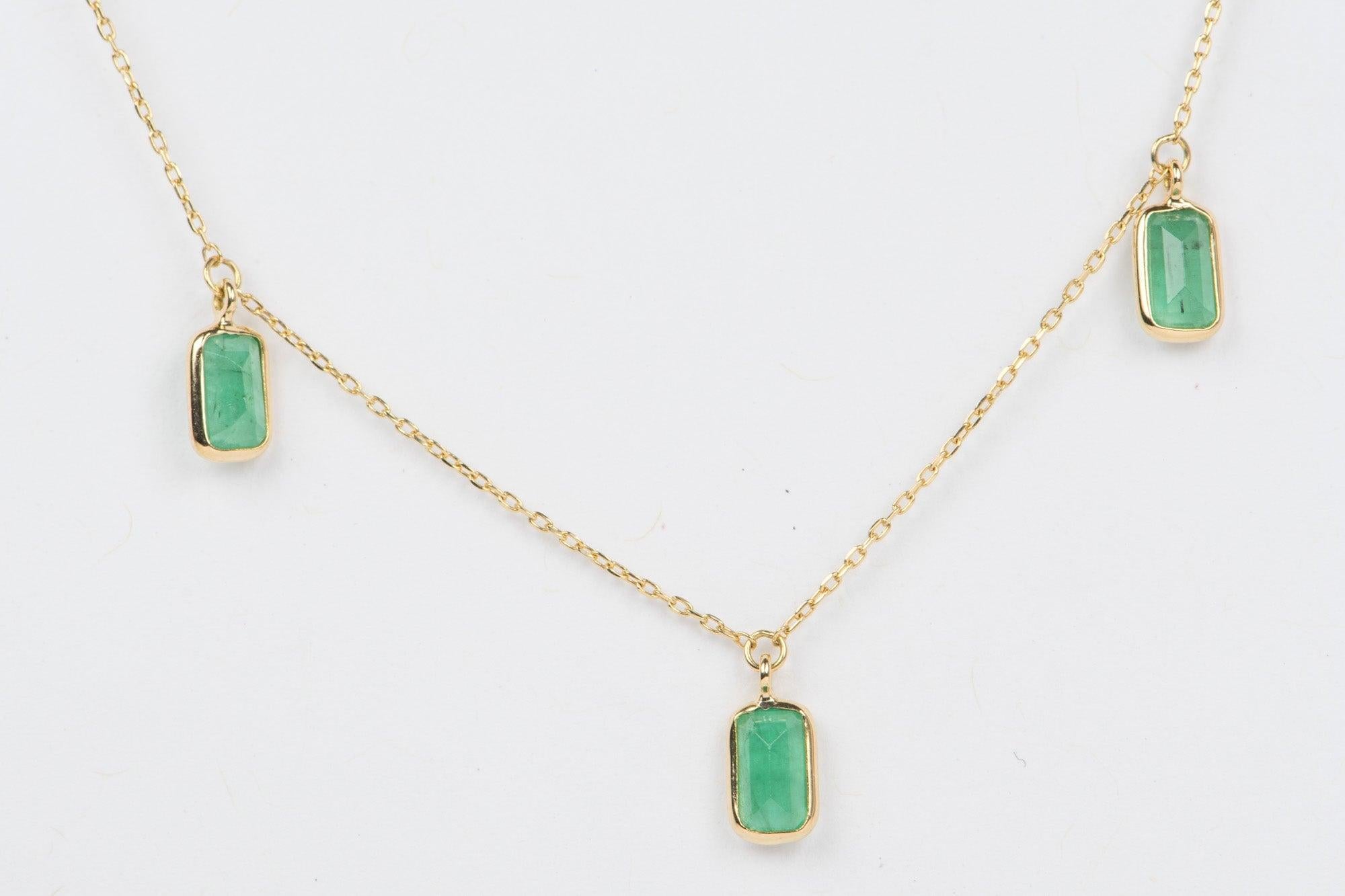Women's Dainty Emerald Dangle Necklace 18k Gold Thin Chain Intense Green R4101