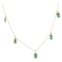 Dainty Emerald Dangle Necklace 18k Gold Thin Chain Intense Green R4101